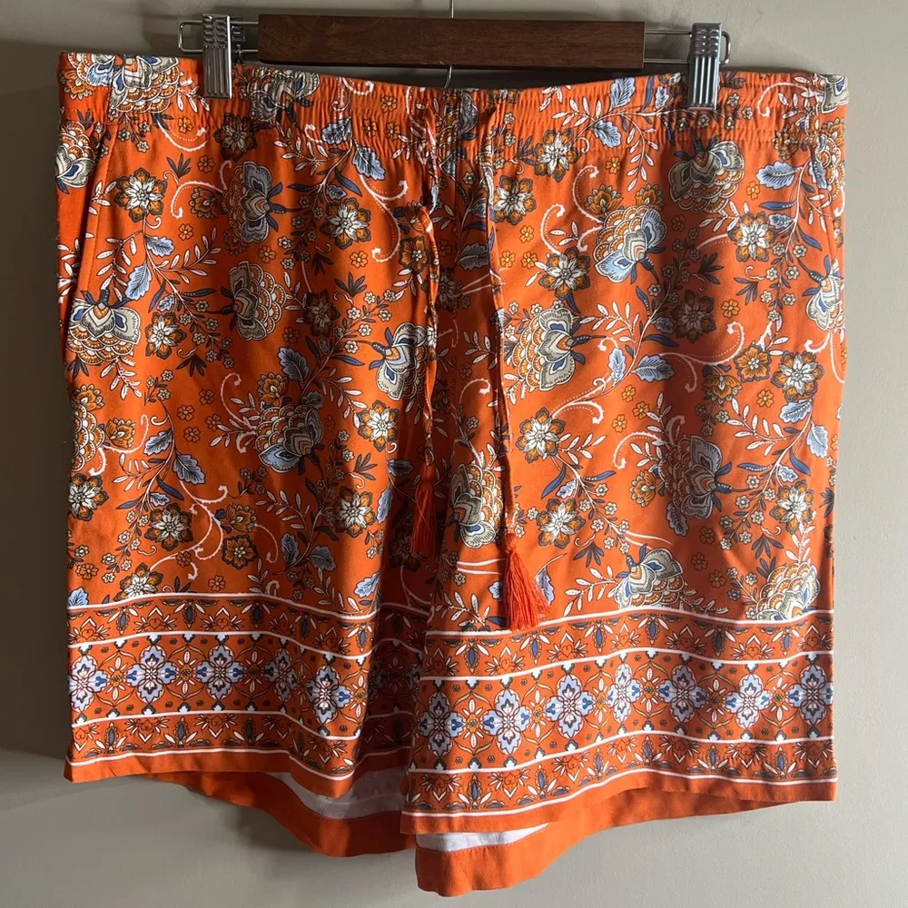 J Jill orange paisley print boho shorts size large - Image 2