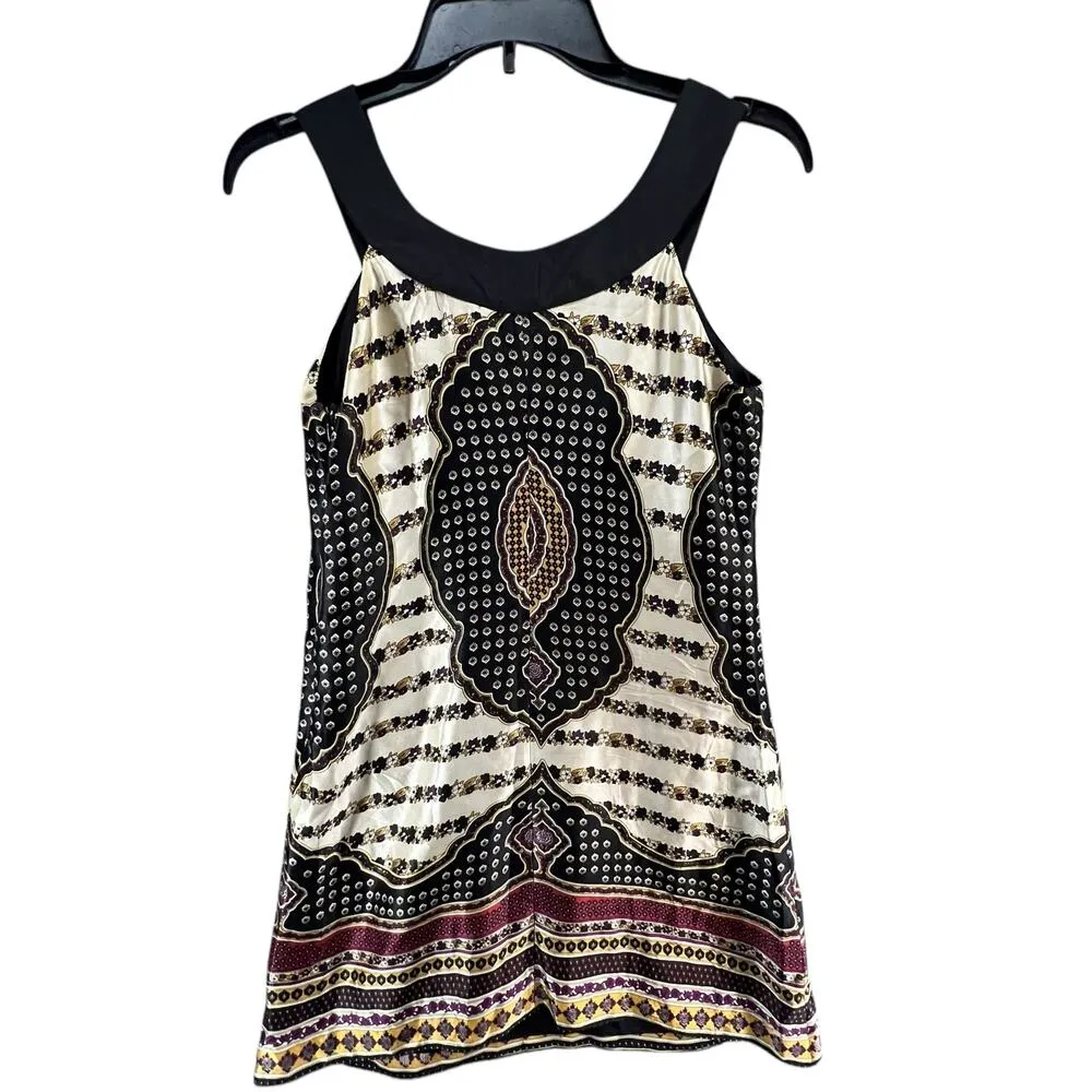 Anthro Nell Couture Y2K Dress 0 XS Black Cream Silk Dashiki Floral Boho Chic - Image 5