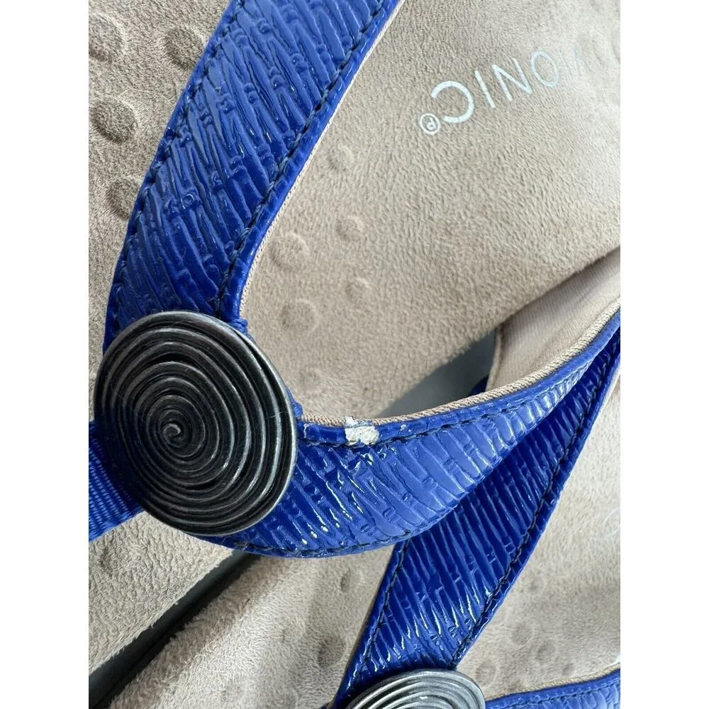 Vionic Sandals Womens 7 Hilda Woven Thong Flip Flop Blue Leather Flats Comfort​ - Image 3