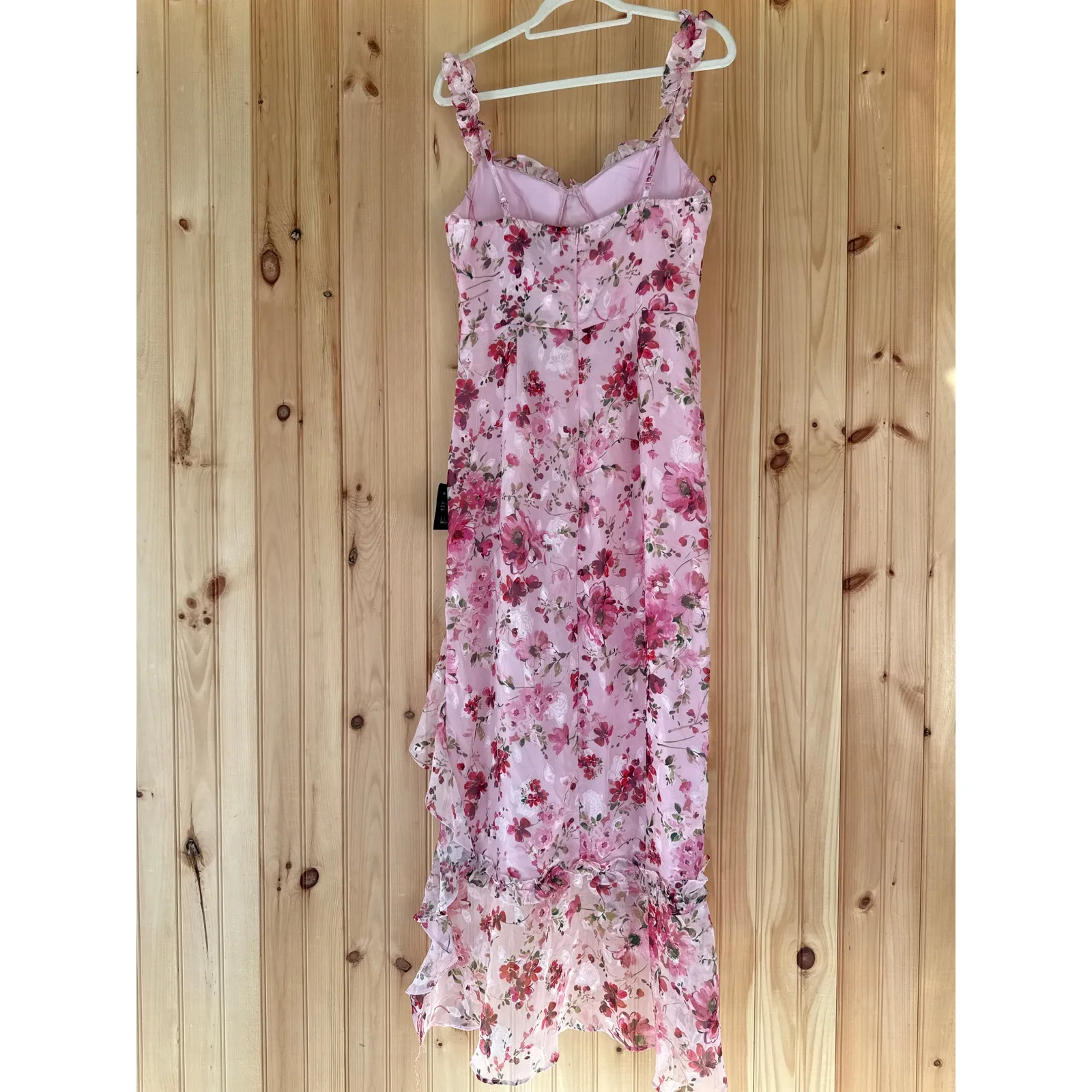 NWT Lulus Lovable Spirit Pink Floral Burnout Ruffled High-Low Maxi Dress Size M - Image 5