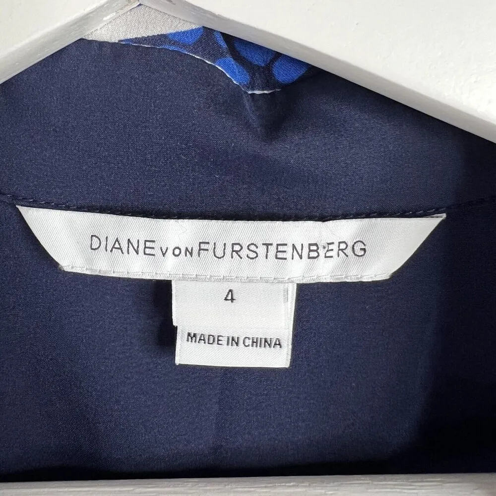 DVF Diane Von Furstenburg Sz 4 Lorelei Two Silk Blouse Button Front Career Work - Image 8