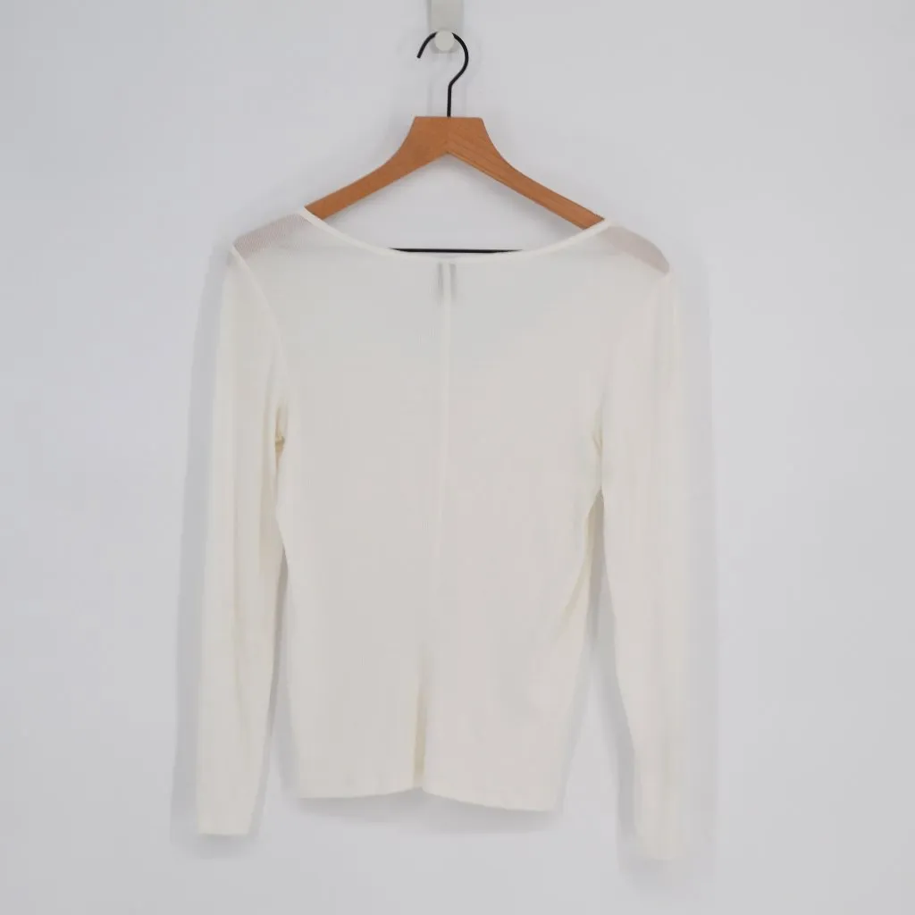 Adriano Goldschmied Anita Henley Top True White Thermal Long Sleeve Women's S - Image 4