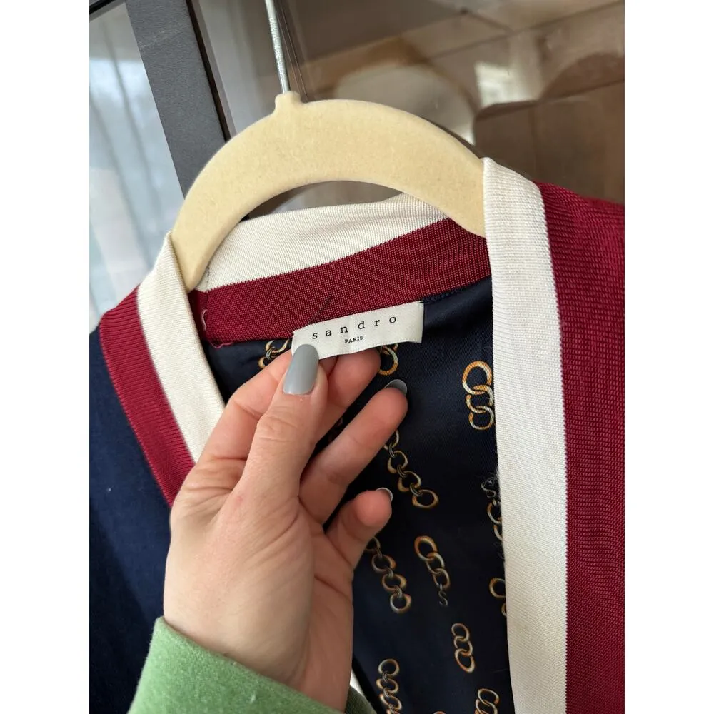 SANDRO paris cardigan aNouchica striped-trim woven sweater collegiate coat navy - Image 3