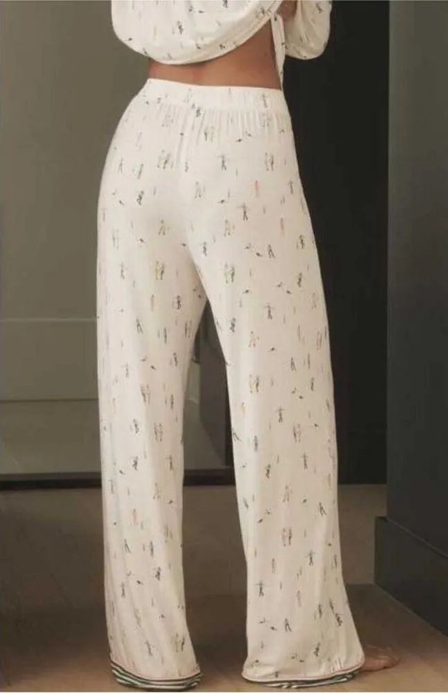 ANTHROPOLOGIE Briar Piped Pajama Set Ice Skaters Art Emily Isabella XL - Image 3