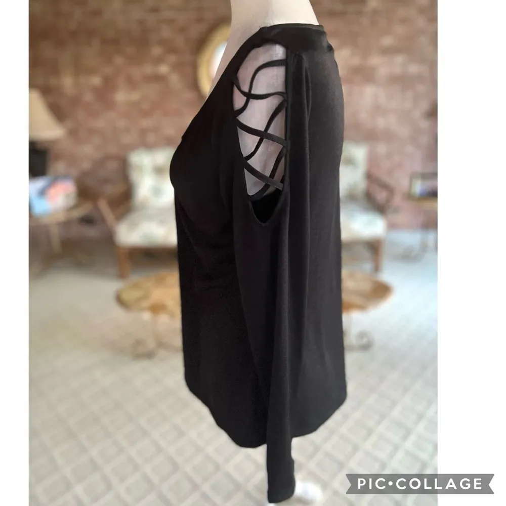 Jennifer Lopez Top Black Lattice Sleeve Metallic Shimmer Top S Cocktail Party - Image 9