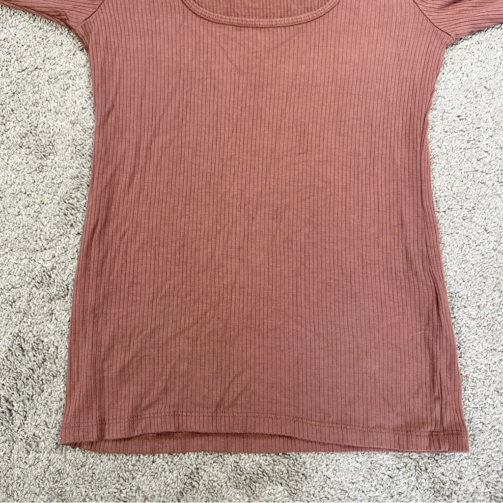 Abercrombie & Fitch Women’s Ribbed Puff Sleeve Longsleeve Shirt in Mauve M - Image 4