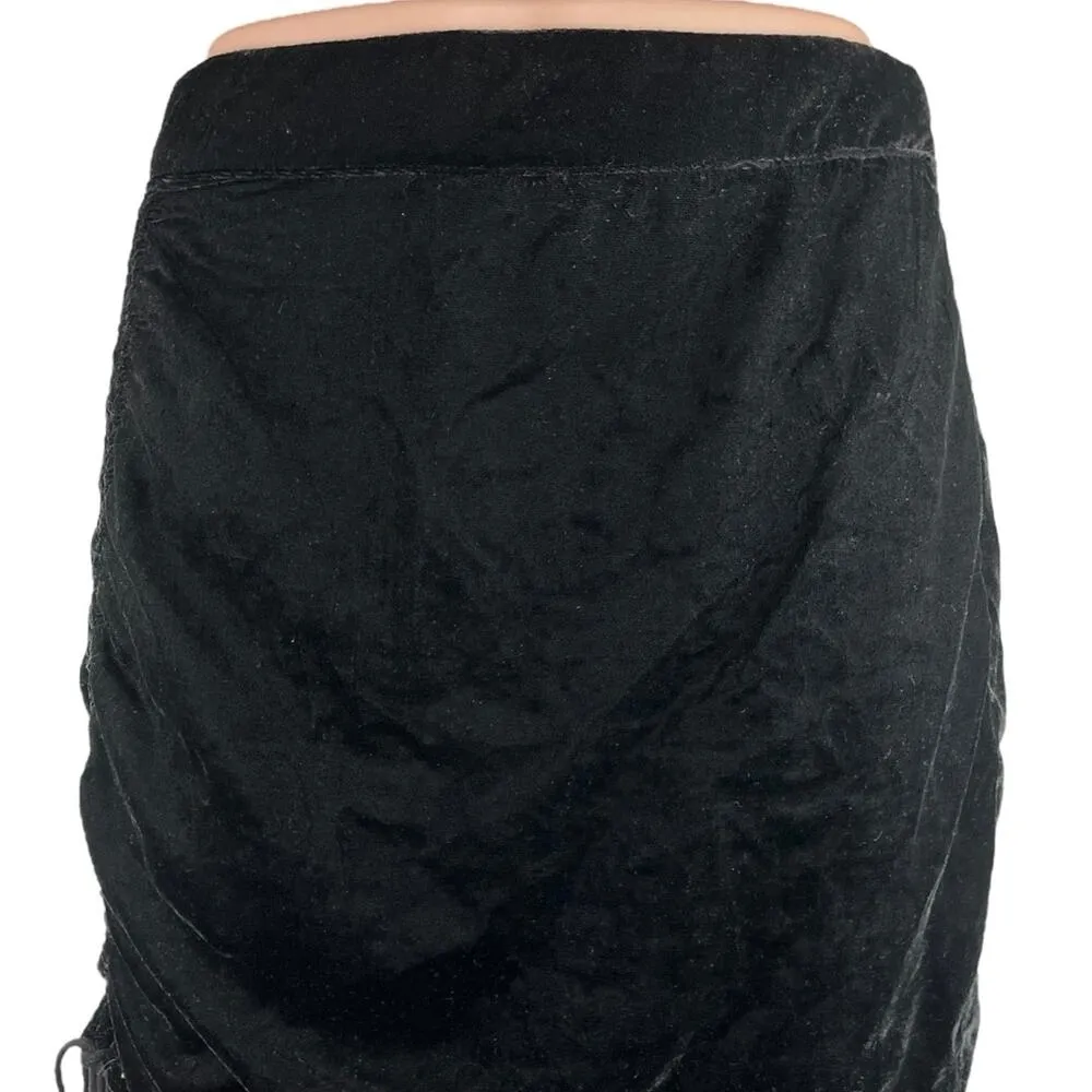 Free People x Revolve Vivienne Black Velvet Velour Ruched Short Mini Skirt Sz 4 - Image 7
