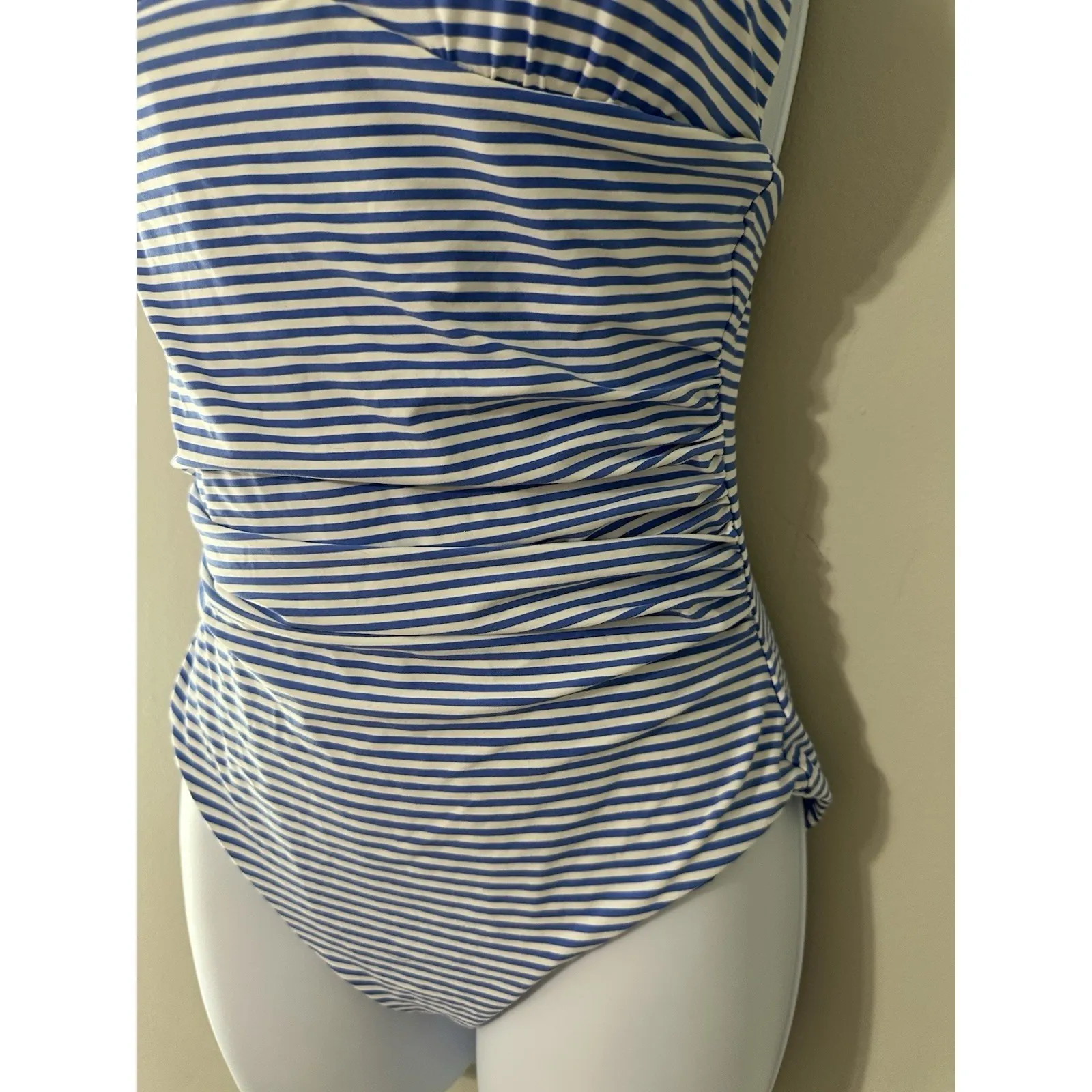 Niptuck Striped One Piece Reversible Swimsuit Crisscross Back Ruched Blue White - Image 2