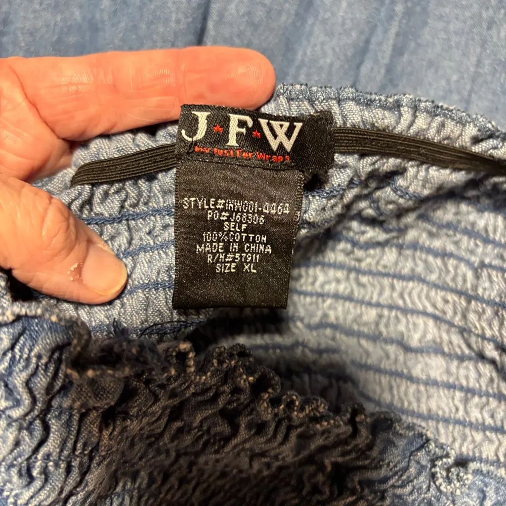 XL smocked top denim jean maxi dress ruffle bottom JFW BRAND 100% cotton Blue - Image 5