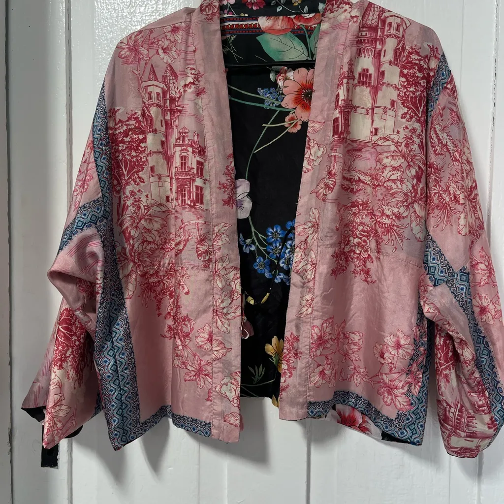 Johnny Was Geana Makenna Silk printed Floral landscape Kimono Top size XS - Image 5