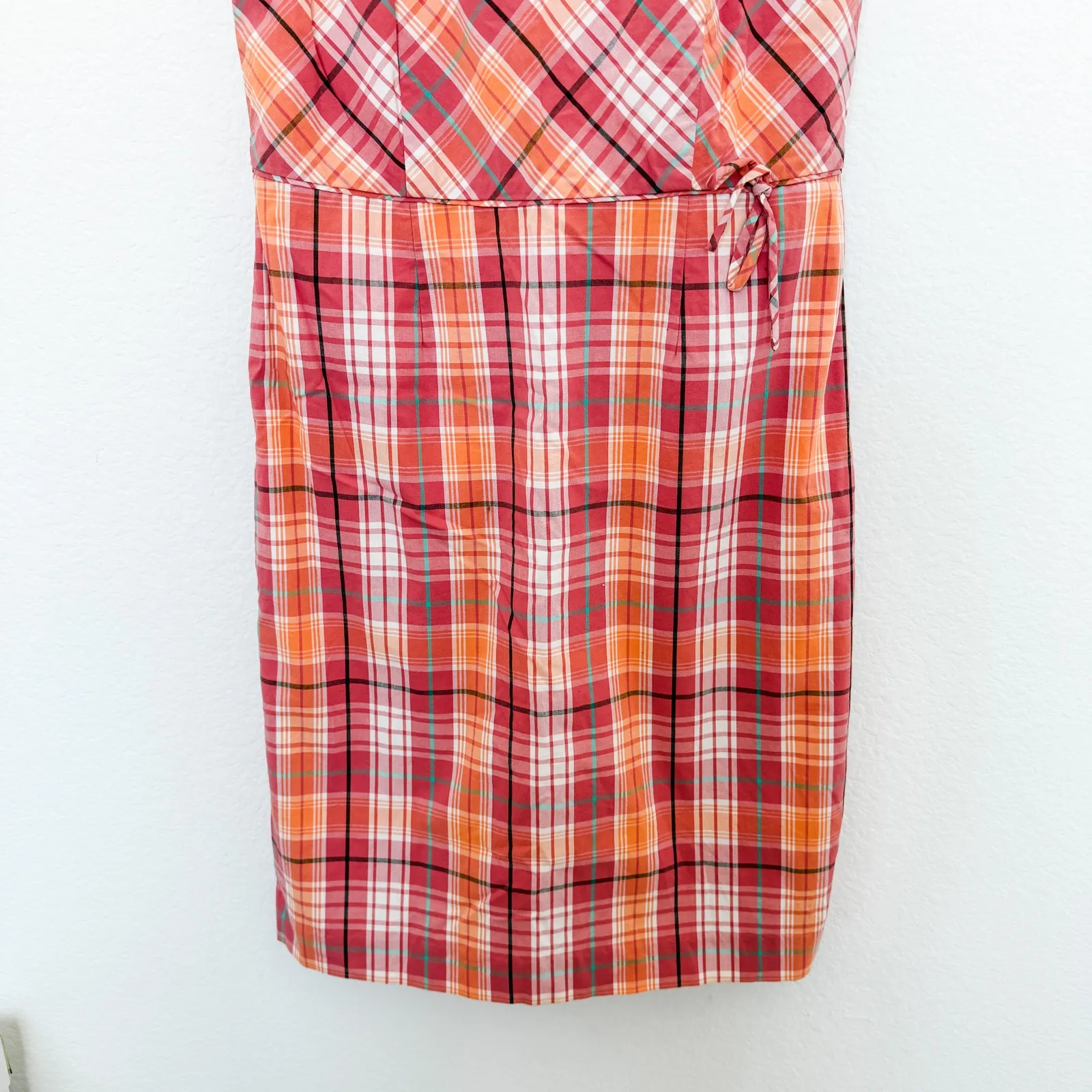 Ann Taylor Plaid Sundress Red Orange‎ Pink Size 6 Y2K Preppy Retro Summer Vacay - Image 3
