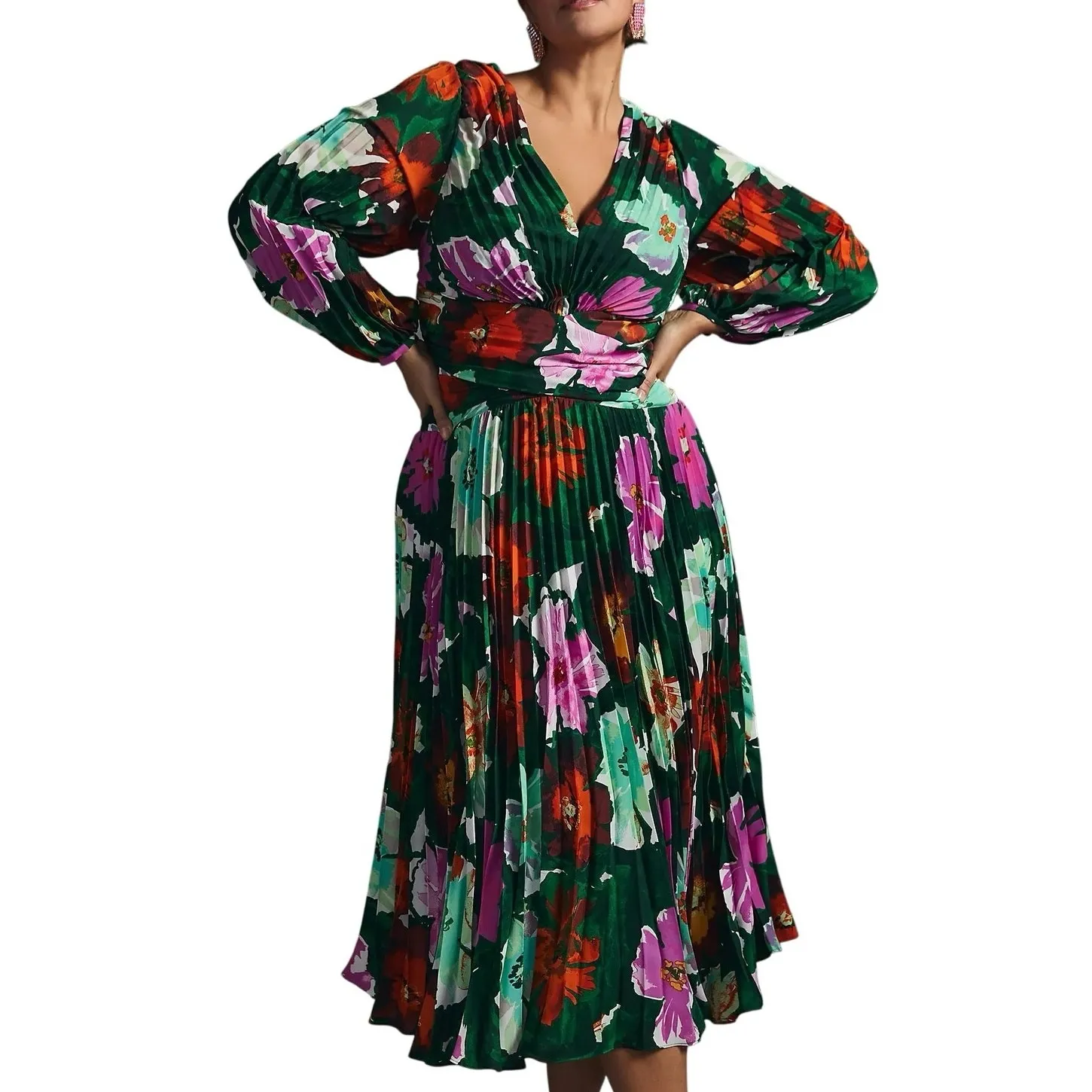 BY ANTHROPOLOGIE Pleated V-Neck Dress Size 14P New without Tag MSRP $220 SOO - Image 2