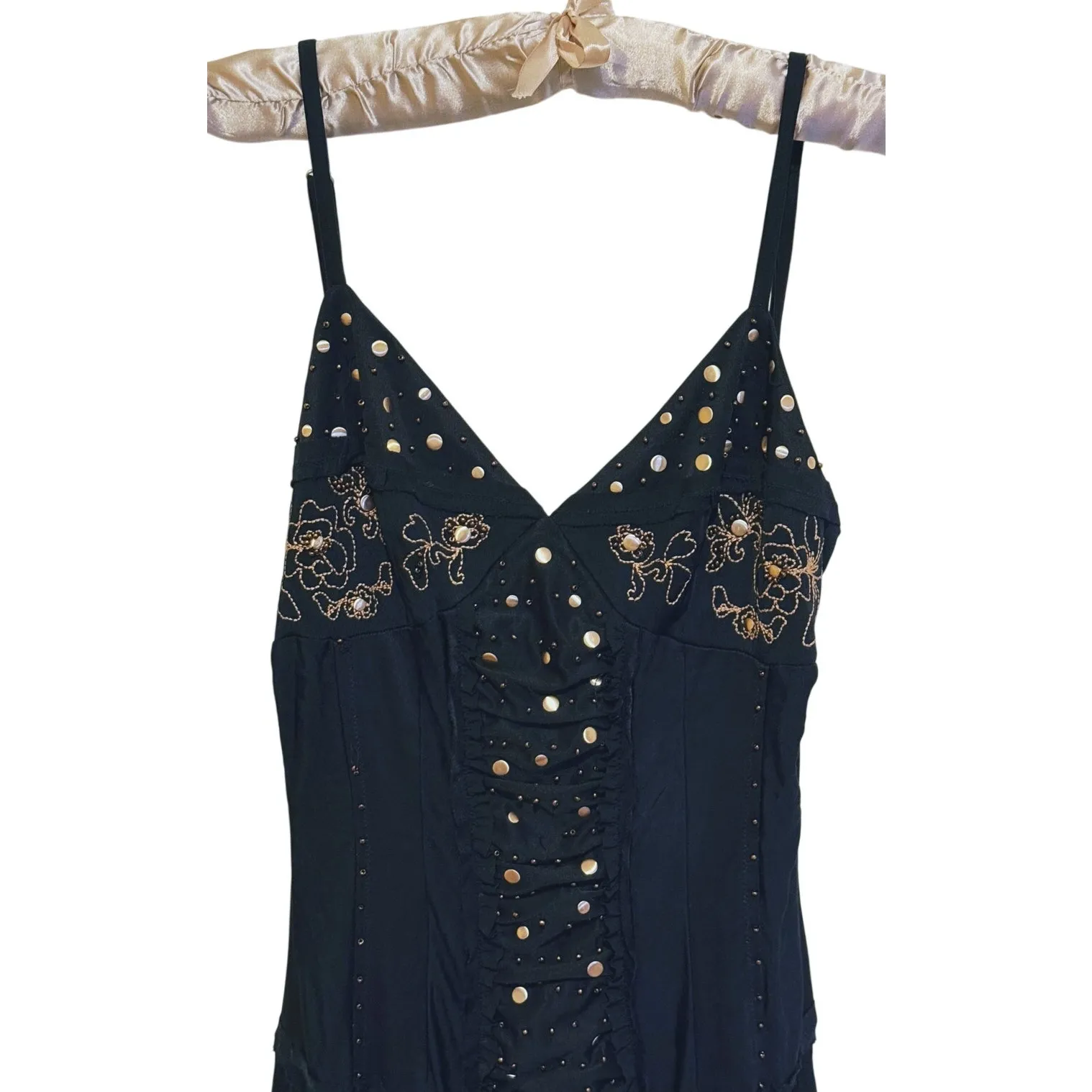 Marciano Y2K Embroidered Beaded Slip Dress S Black Whimsigoth Indie Sleaze Fairy - Image 4