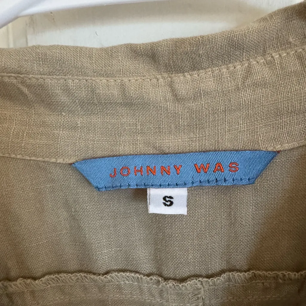 Johnny Was khaki linen snap front dress size small - Image 5