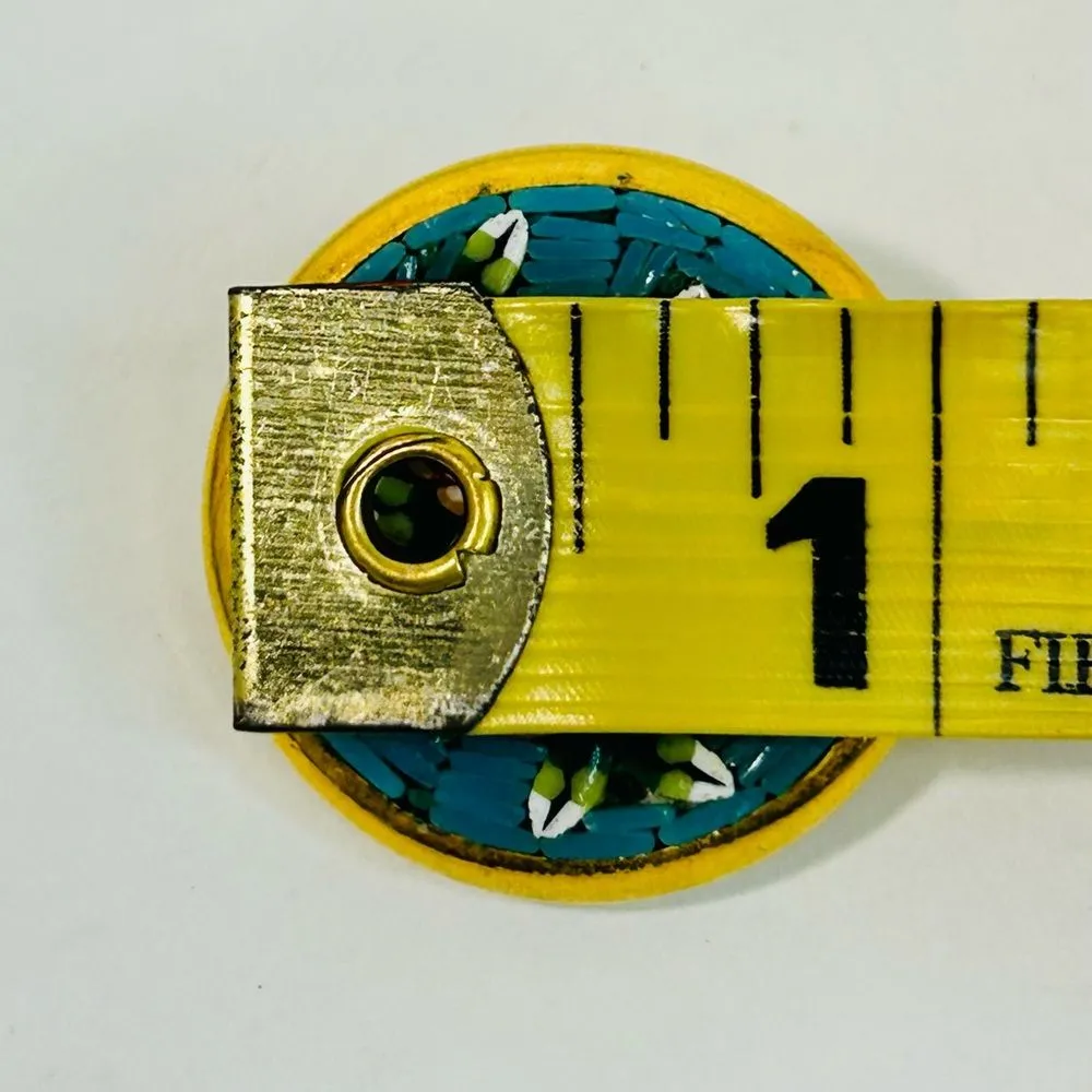 Antique Italian Micro Mosaic Brooch Floral Design Round Gold Tone Signed ITALY - Image 7