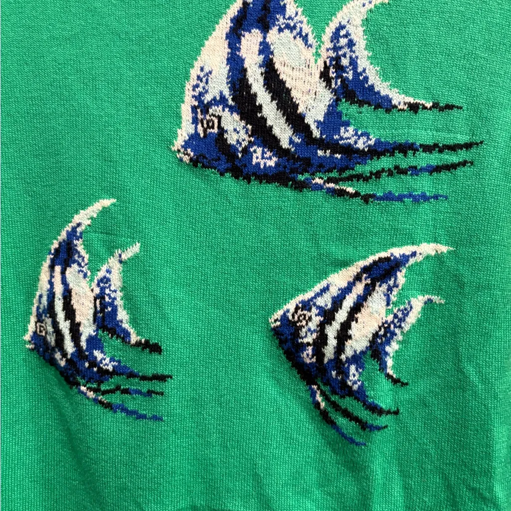 Talbots tropical fish green sweater top 3/4 sleeves M new with tags - Image 2