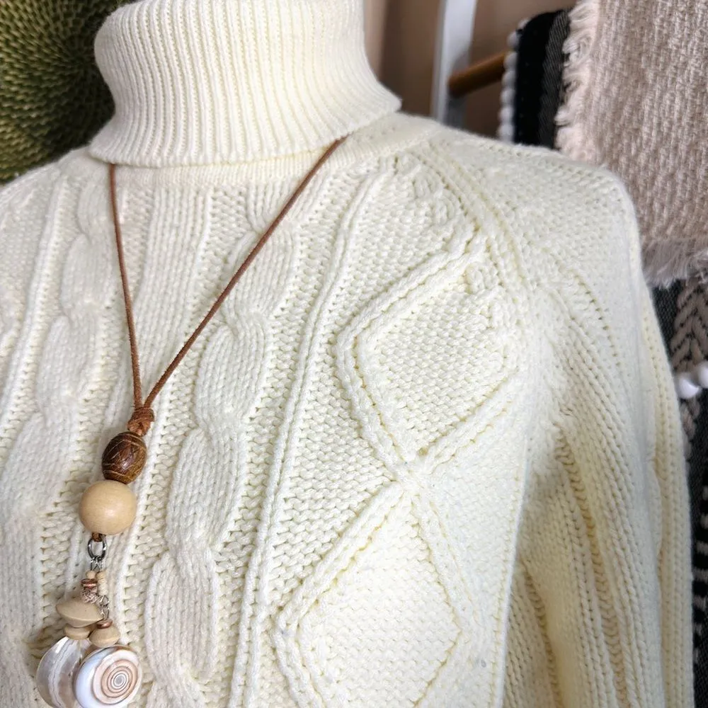 Vintage 70s/80s Sigallo Chunky Cable Knit Turtleneck Cozy Sweater Size XL - Image 7