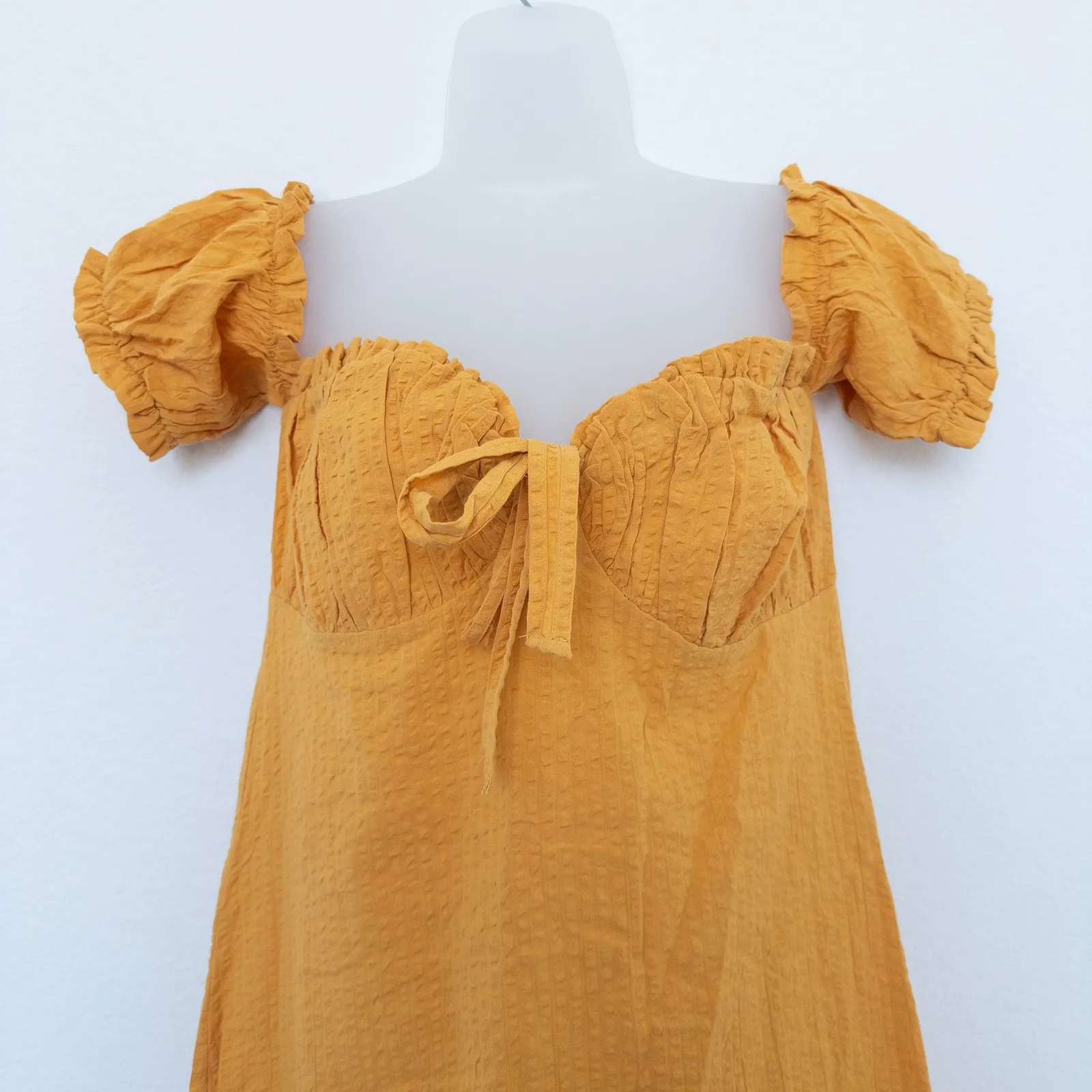 ASOS Womens‎ Dress Size 6 Yellow Puff Sleeve Babydoll Milkmaid Cottage Coquette - Image 2