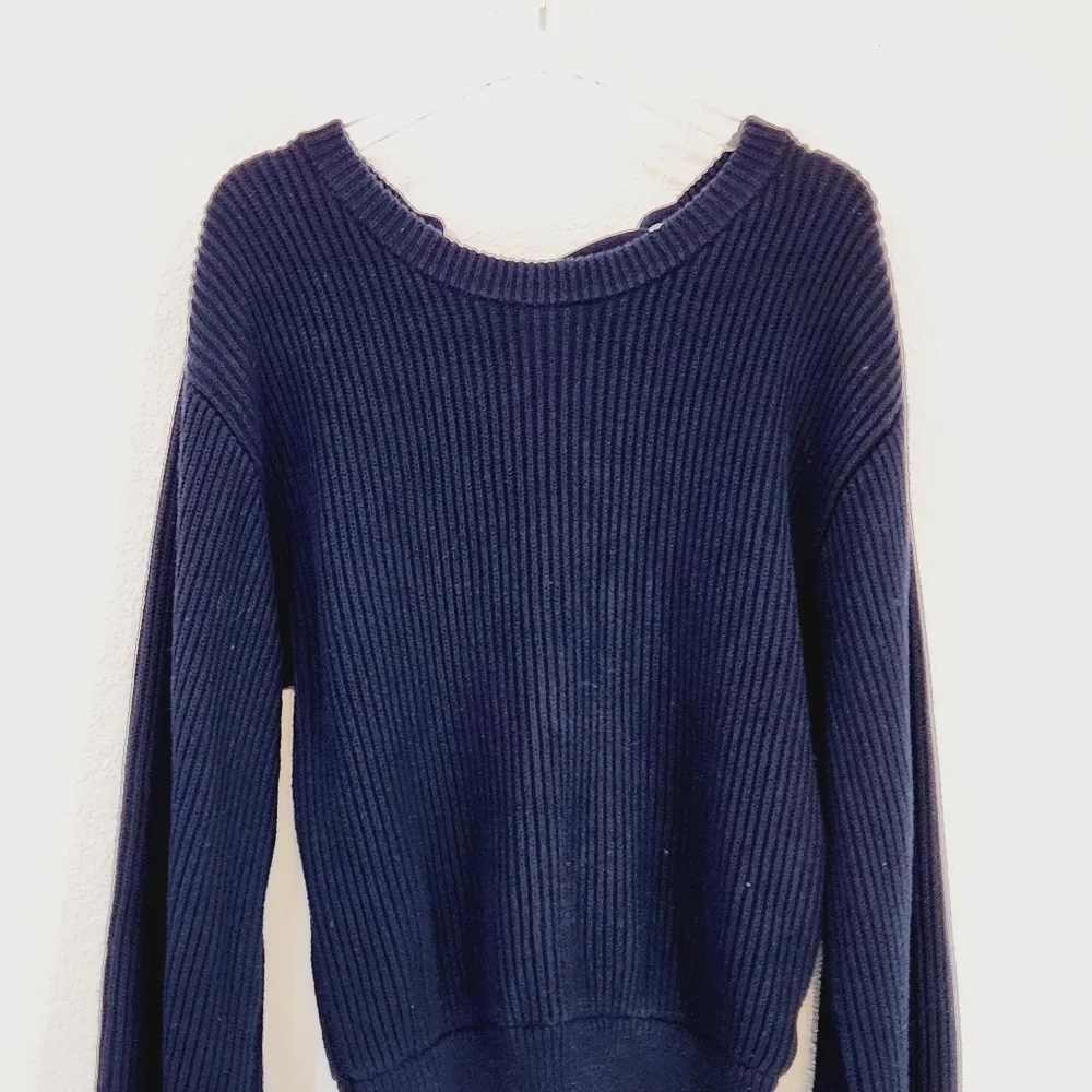 Philosophy Scoop Tie Deep V Back Ribbed Cotton Sweater Sz M - Image 2