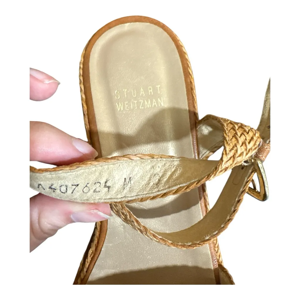 Stuart Weitzman Barbados Tan Woven Wicker Chunky Wedge Sandals - Image 7