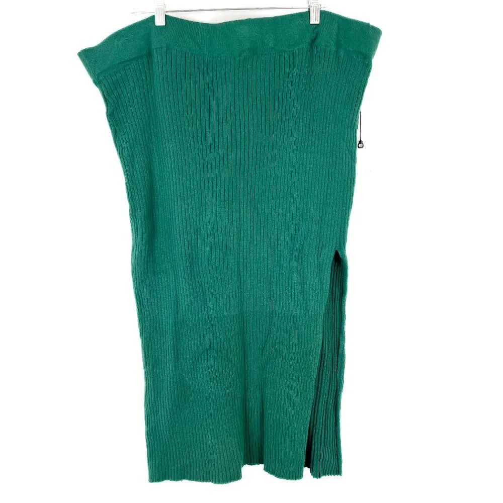 NWT Nordstrom  Ribbed Side Slit Sweater Skirt Green Plus Size 4X NEW - Image 2