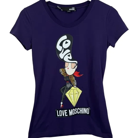 Love Moschino Diamond Lady Purple Short‎ Sleeve Tee Size 4 - Image 2