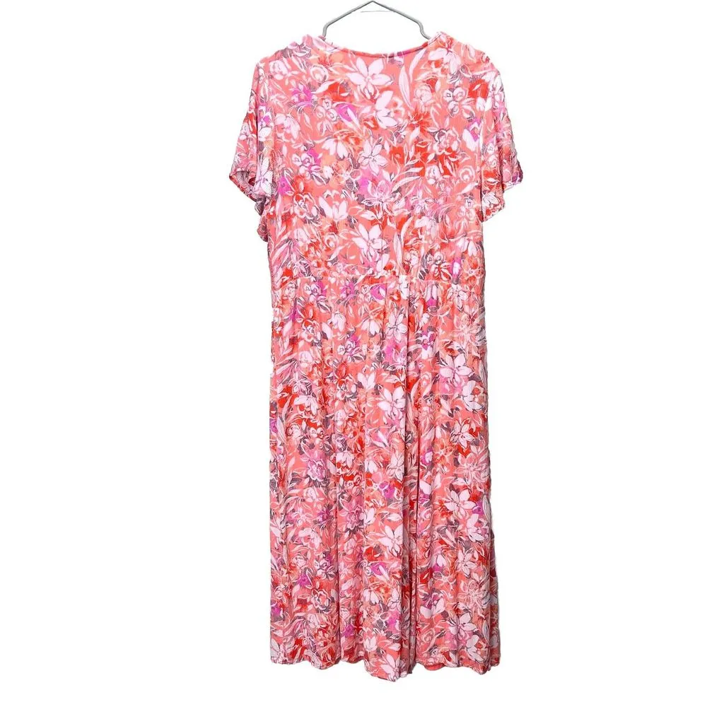 Torrid Coral‎ Floral Crinkle Gauze Lace Up Midi Dress Size 2X Pockets Tassels - Image 10