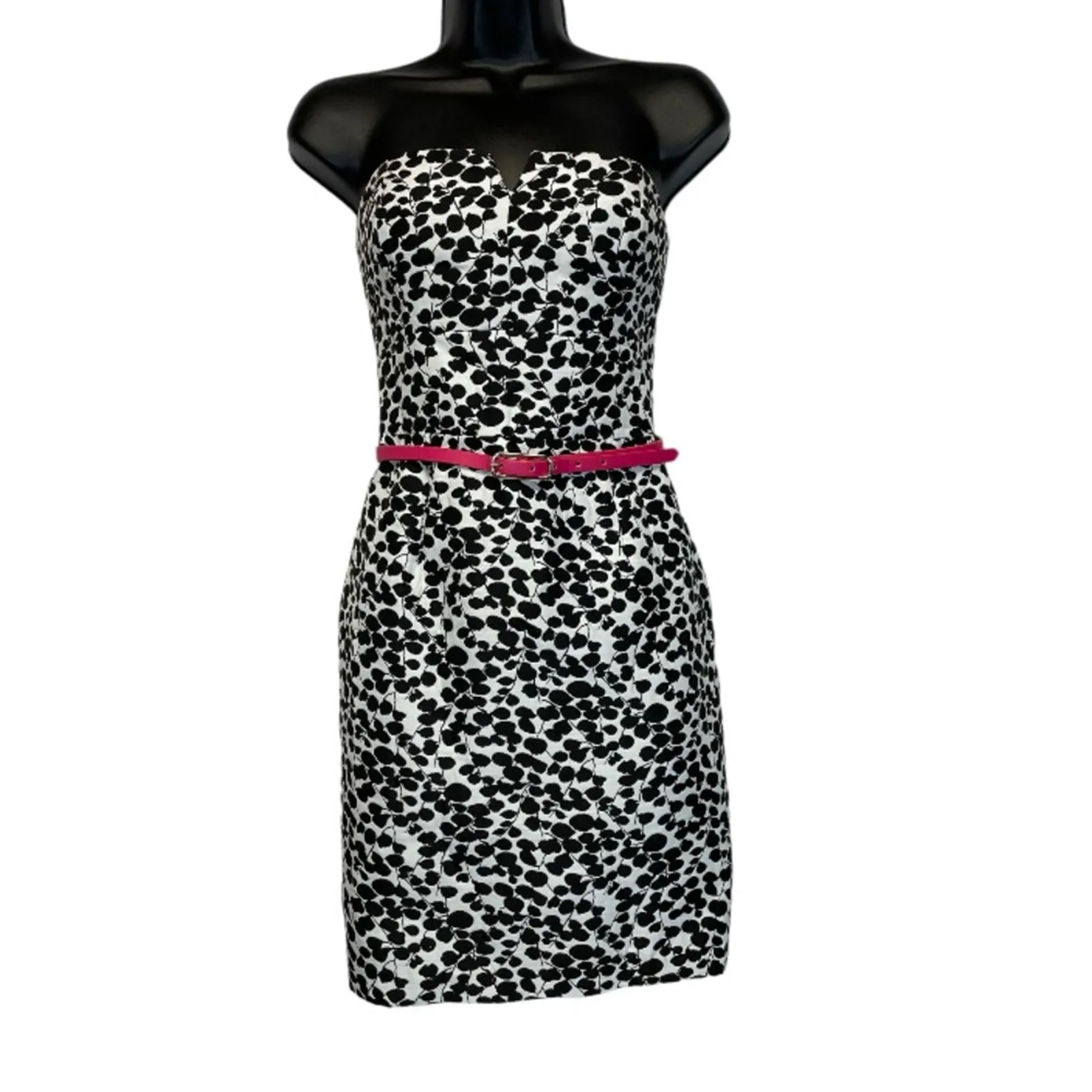 Max & Cleo Black & White Dot Print Belted Strapless Mini Dress Size 4‎ - Image 2
