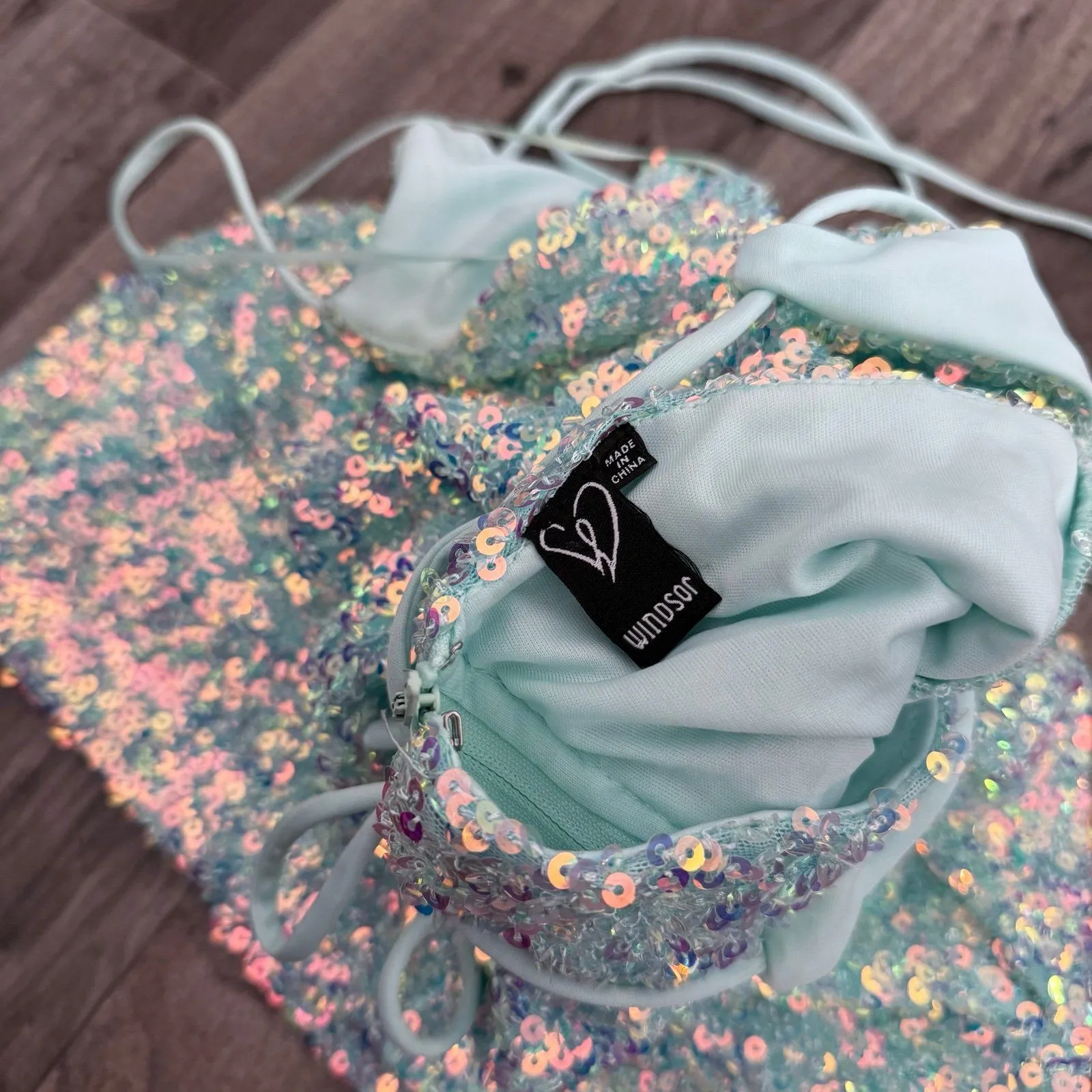 Windsor sequin sparkly iridescent blue prom homecoming mini dress - Image 7