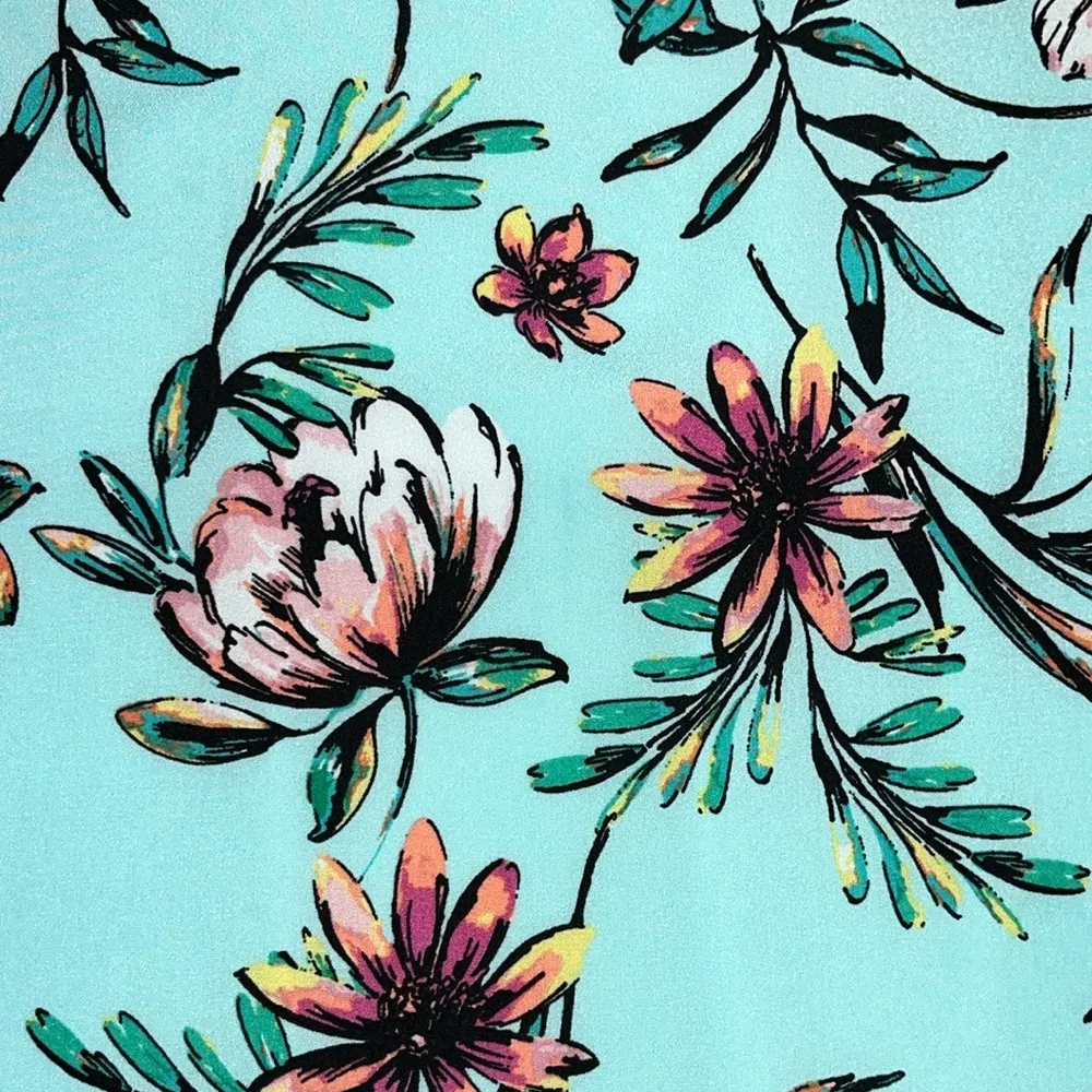 Van Heusen Size XXL Blue - Floral Print Split V-Neck Mixed Media Blouse Top - Image 4