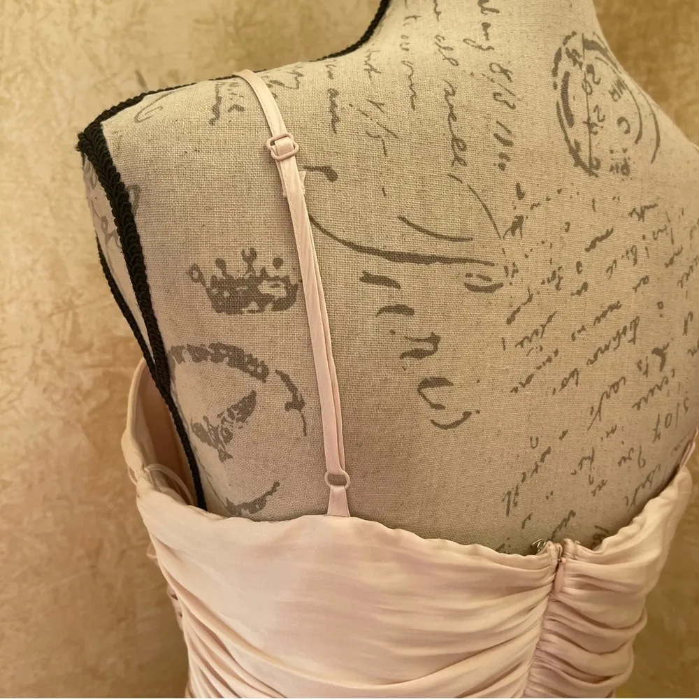 AQUA Strappy Ruched Mini Dress Cream Pink Peach Coctail party dress Sz M - Image 12