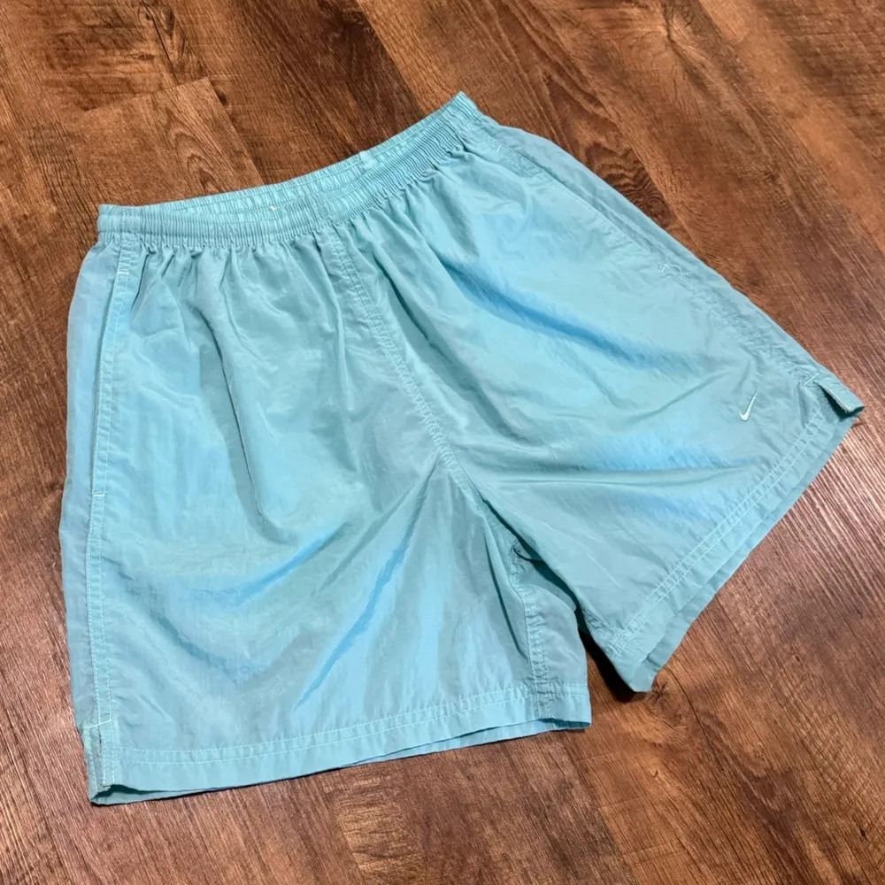 Y2K Nike Aqua Blue Athletic Nylon Shorts Sz Small - Image 3
