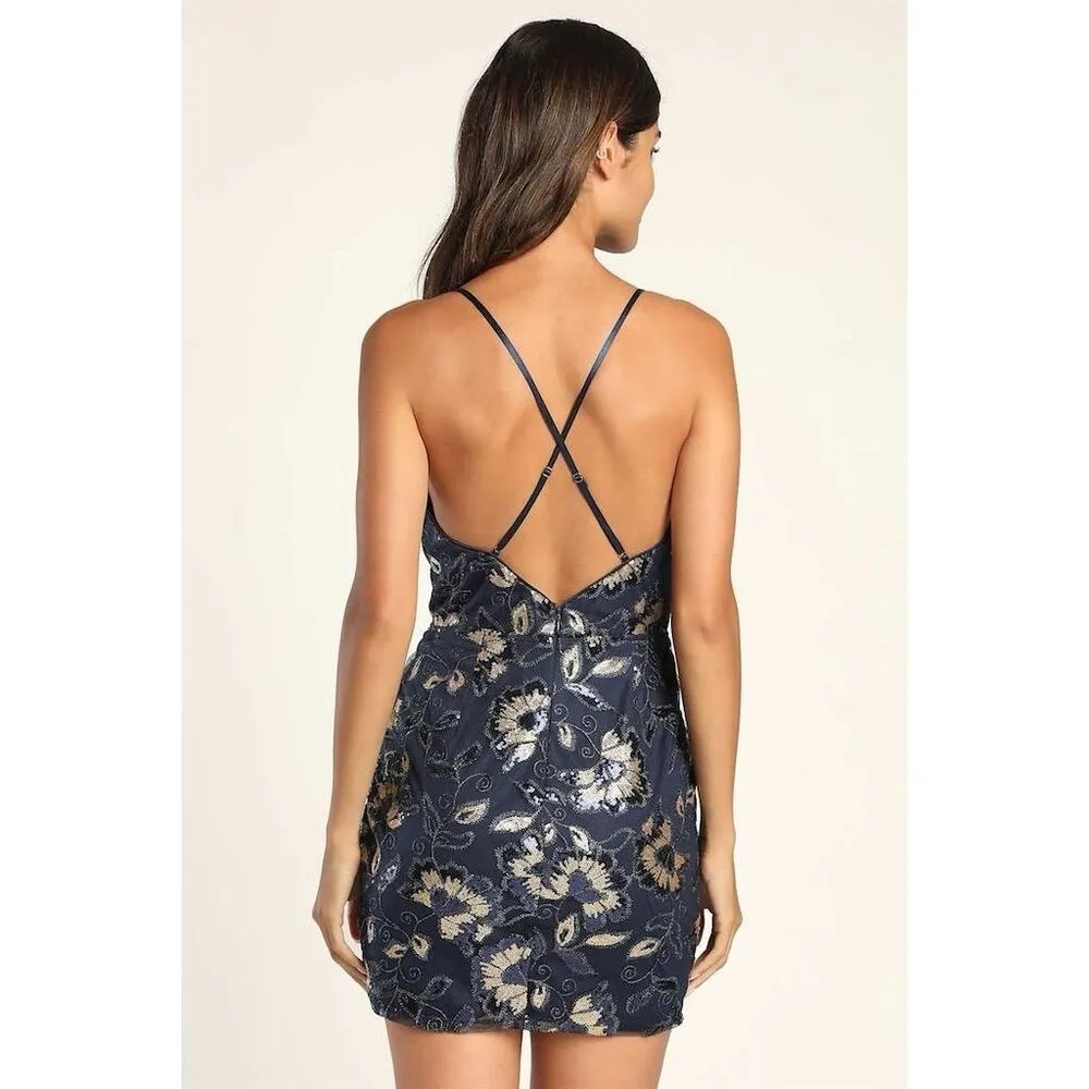 NWT Lulus My Best Look Navy Gold Sequin Surplice Mini Dress Party Cocktail XS - Image 8