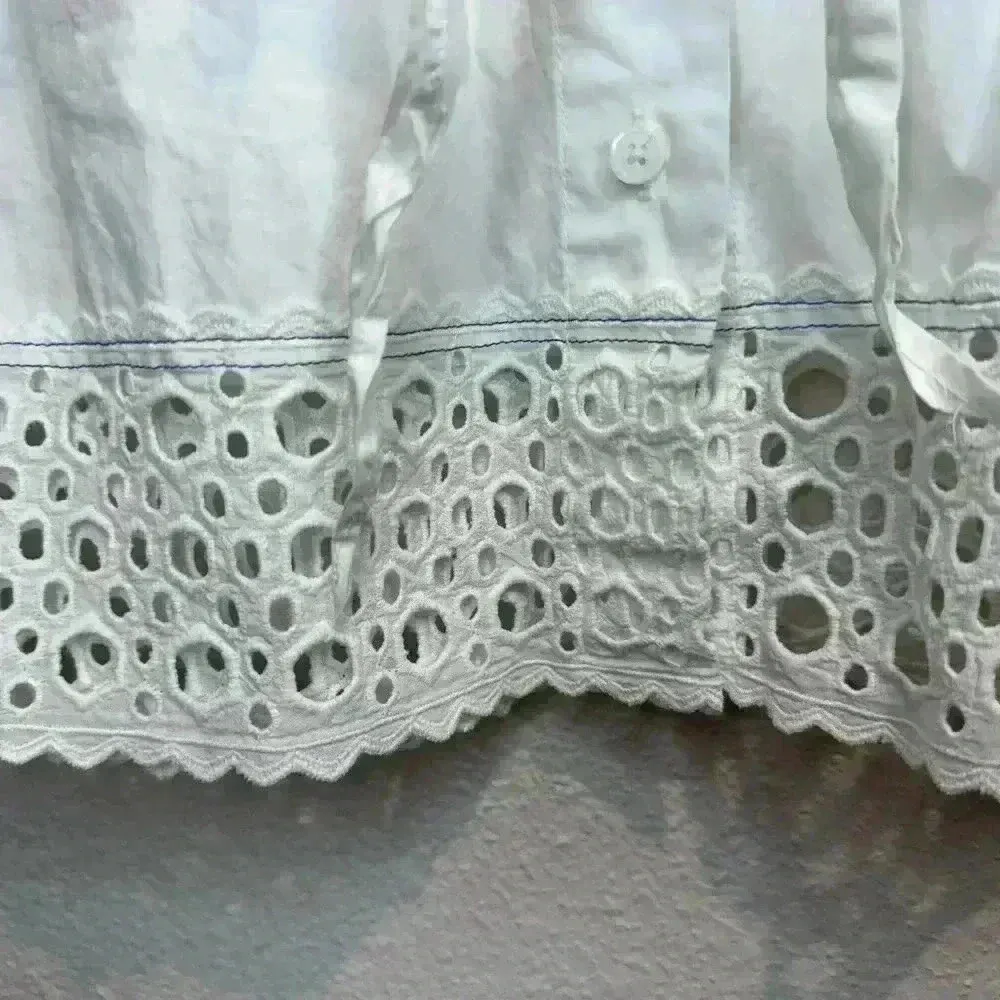 SANDRO Eyelet Trim Tie Front Cotton White Blouse In‎ Ecru - Image 7