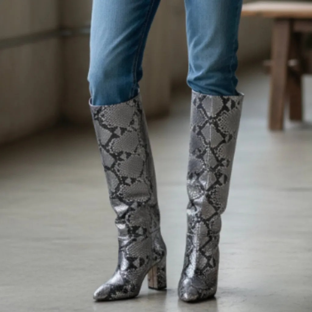 NEW Jessica Simpson Women's Mistia Over-The-Knee Boots In  Chrome Snake - Image 3