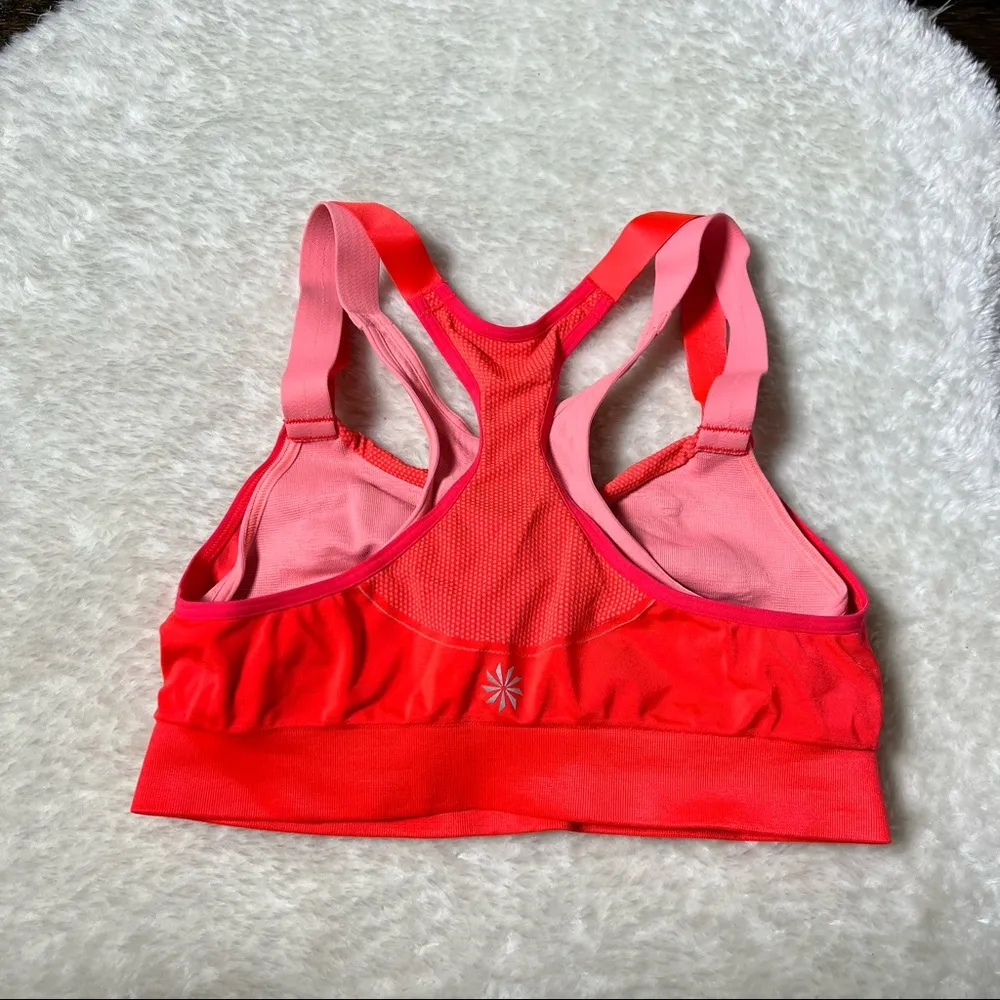 Athleta Red-Orange and Pink Layered Racerback Sports Bra - Image 6