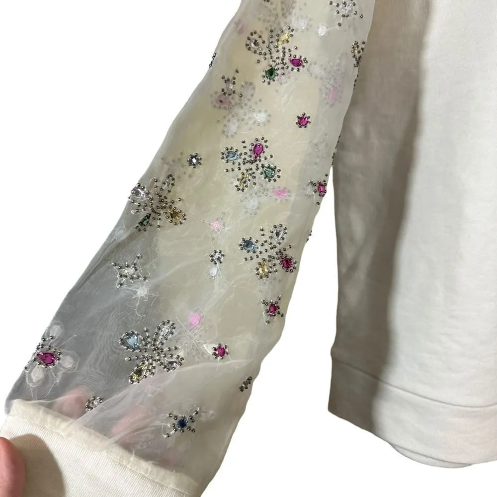 Kaari Blue Beaded Emellished Sleeves Sweatshirt Size Medium - Image 4