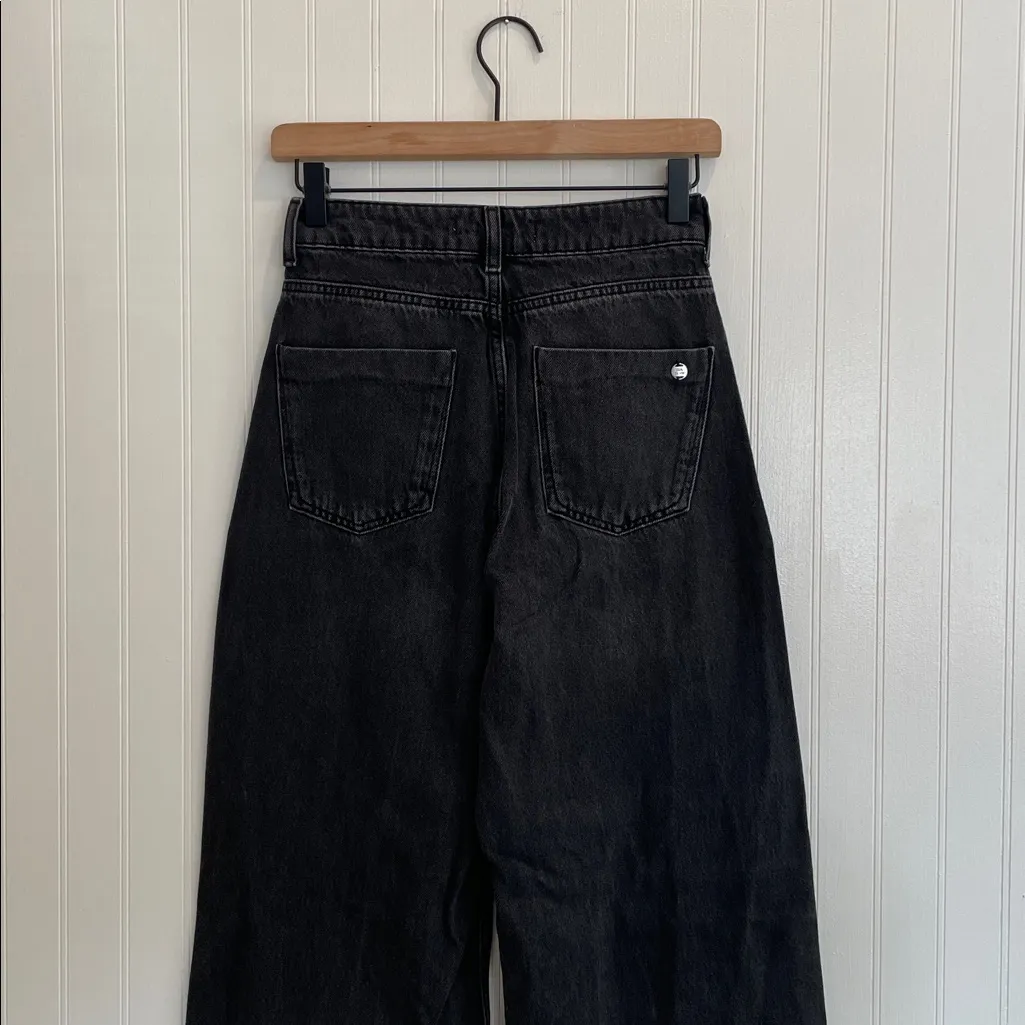 ZARA High Rise Wide Leg Cotton Denim Jeans in Washed Black Size 2 - Image 10