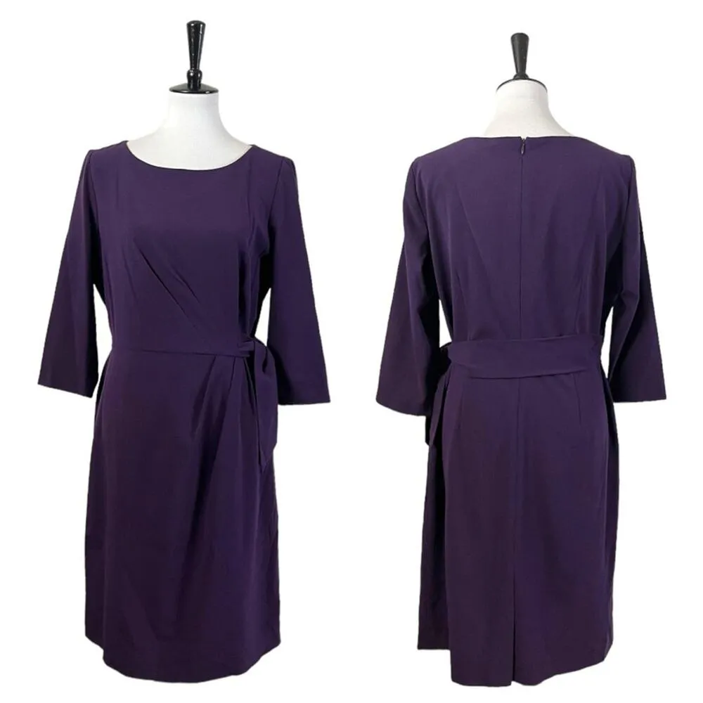 Tahari Sheath Dress Side Belt Boat Neck 3/4 Sleeves Plum Purple Women’s Size 12 - Image 14
