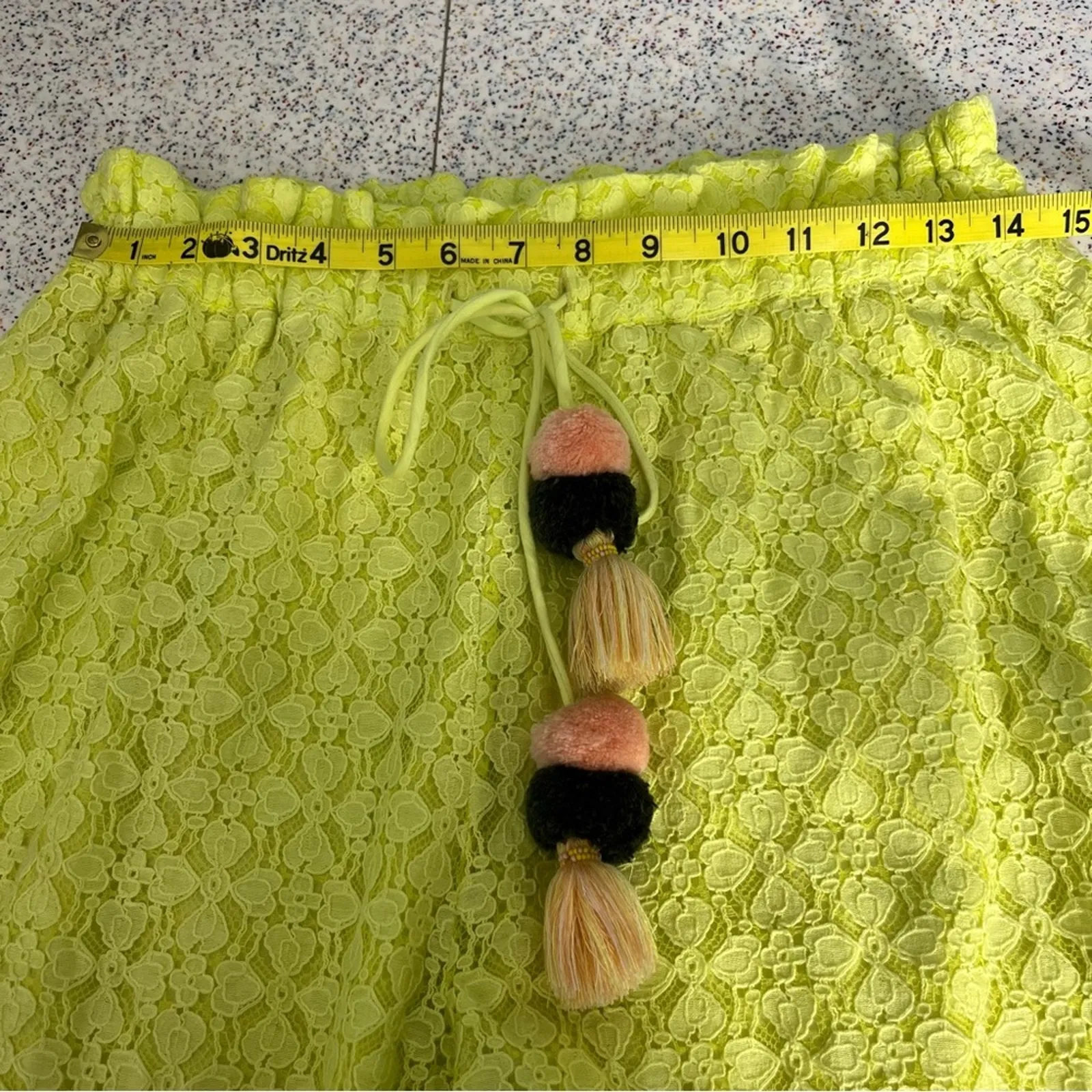 Anthropologie Ollari Lacy Wide Leg Tassel Pants Trousers Lime Green Women’s S - Image 10