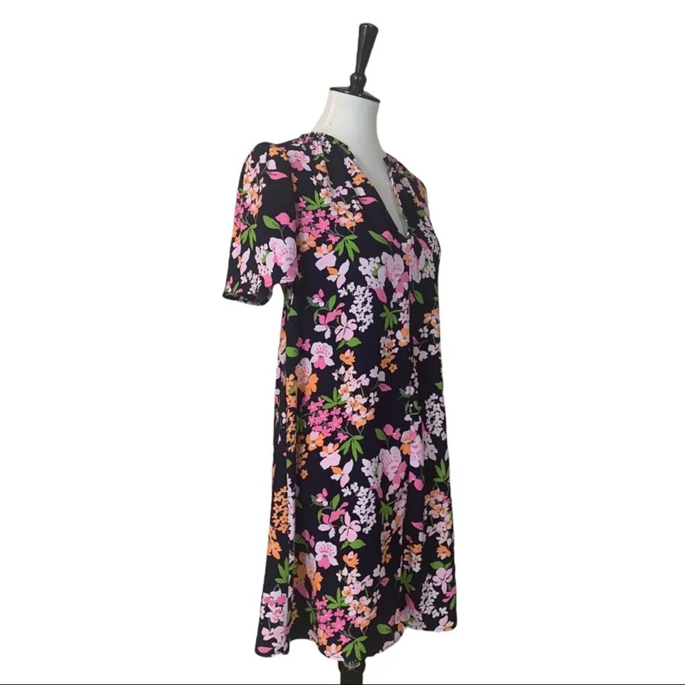 A New Day Target Navy Pink Floral Split Neck Short Sleeve Swing Dress Size XS - Image 2