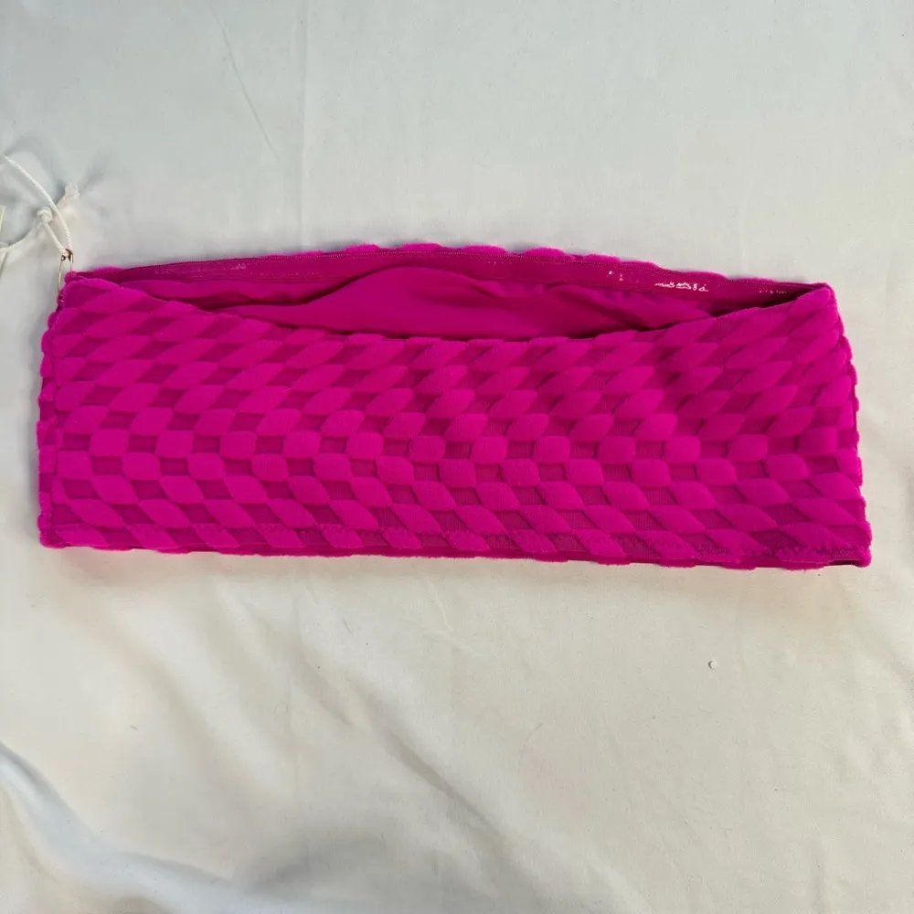 NWT Good American Size 2 M Hawaiian Pink Jacquard Bandeau Bikini Swim Top Barbie - Image 6