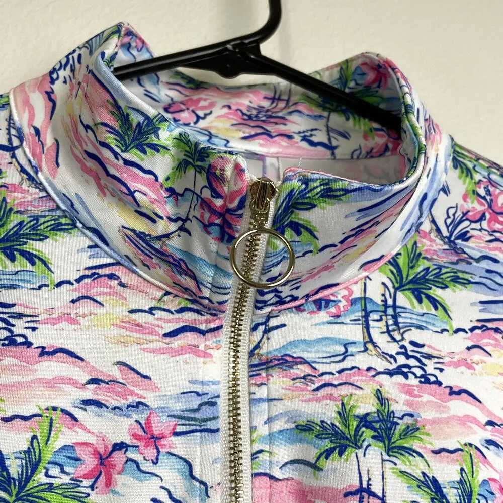 Stella Parker Pink Top Large Long Sleeve 1/4 Zip Floral UPF Golf Hiking Stretch Blue - Image 8