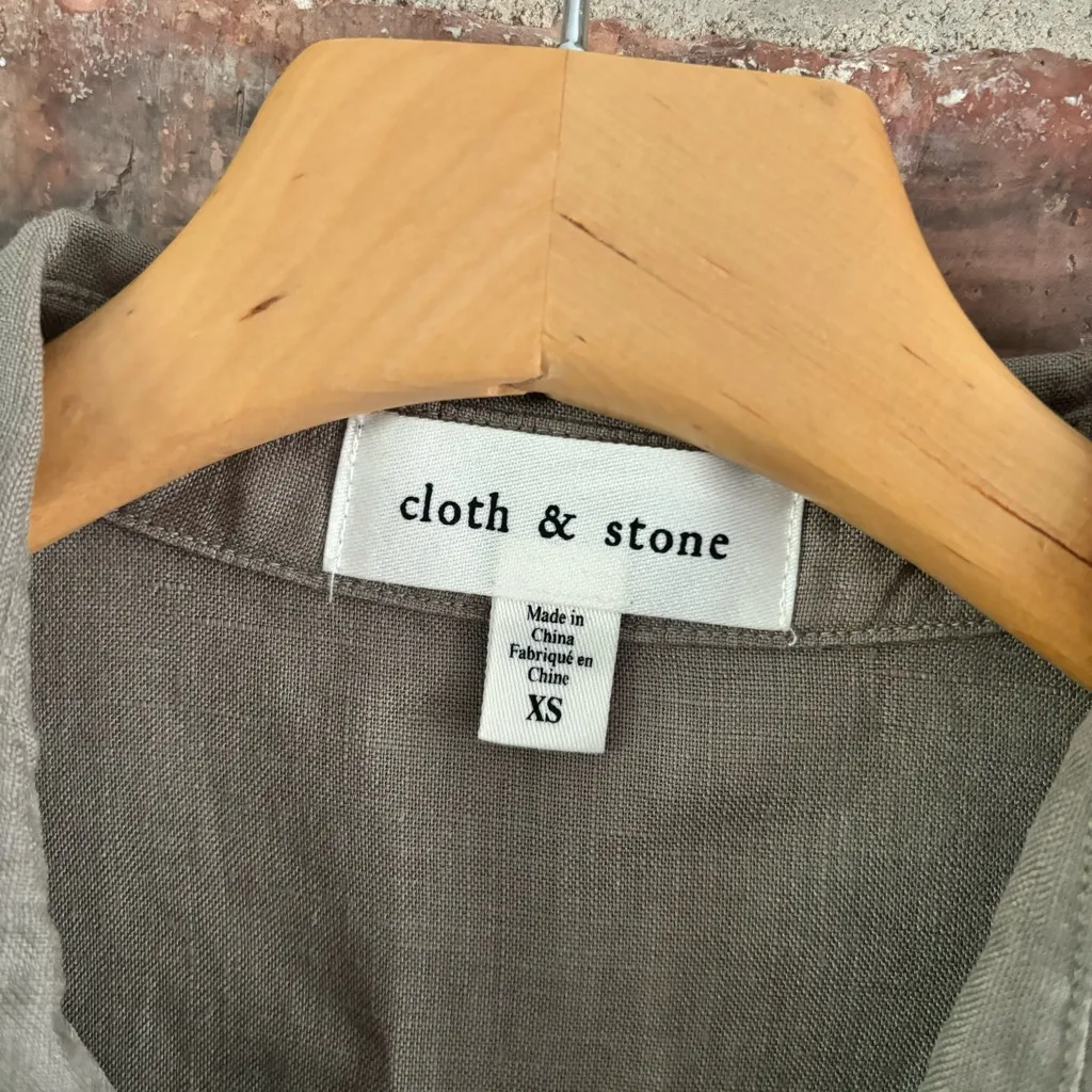Cloth & Stone Green Linen Button Down Shirt Top, XS - Image 4
