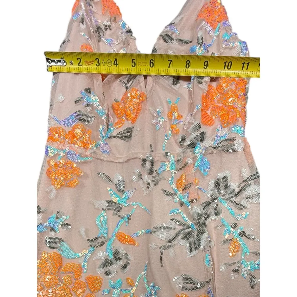 Lucy in the Sky Nude Sequin Floral Dress Size Small - Image 7