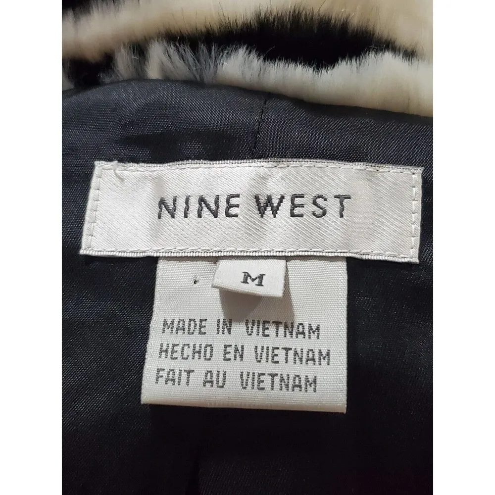 Nine West Women Black & White Acrylic Long Sleeve Casual Fur Jacket Size Medium - Image 9