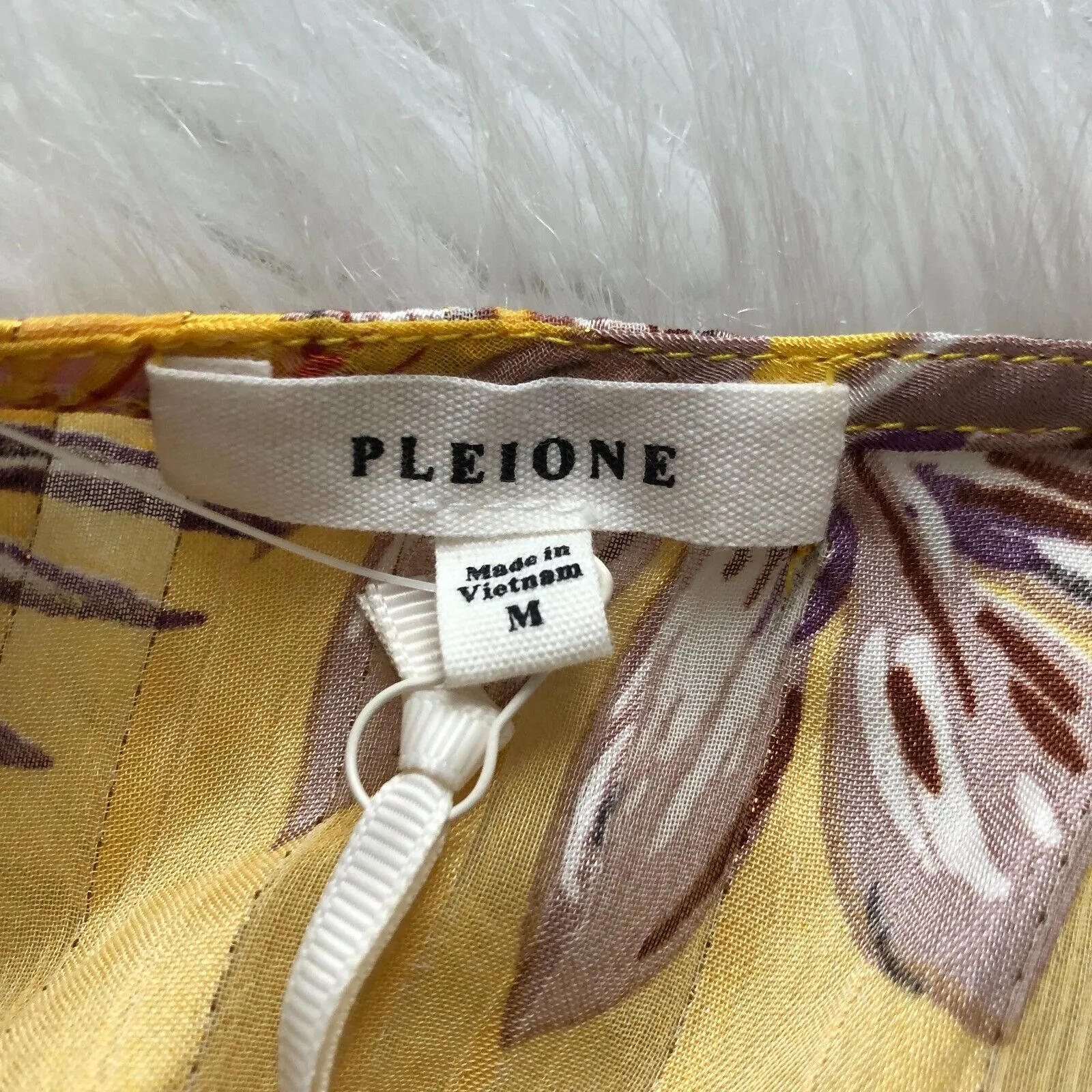 Pleione Womens Blouse‎ M Yellow Ruffled Sleeveless Floral Smocked Waist NWT - Image 4