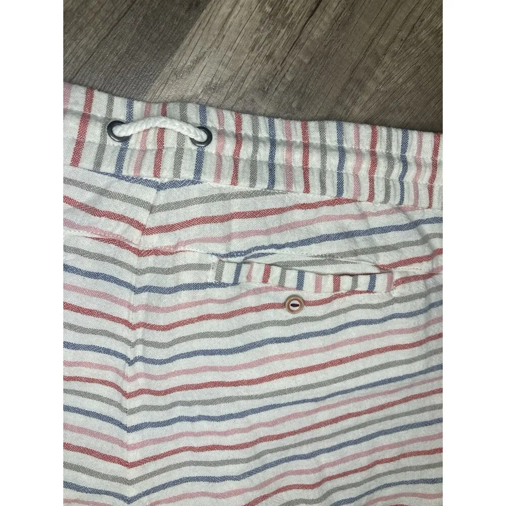 Jolt Small Orange Blue Striped Linen Shorts Beach Vacation Drawstring Boho - Image 5