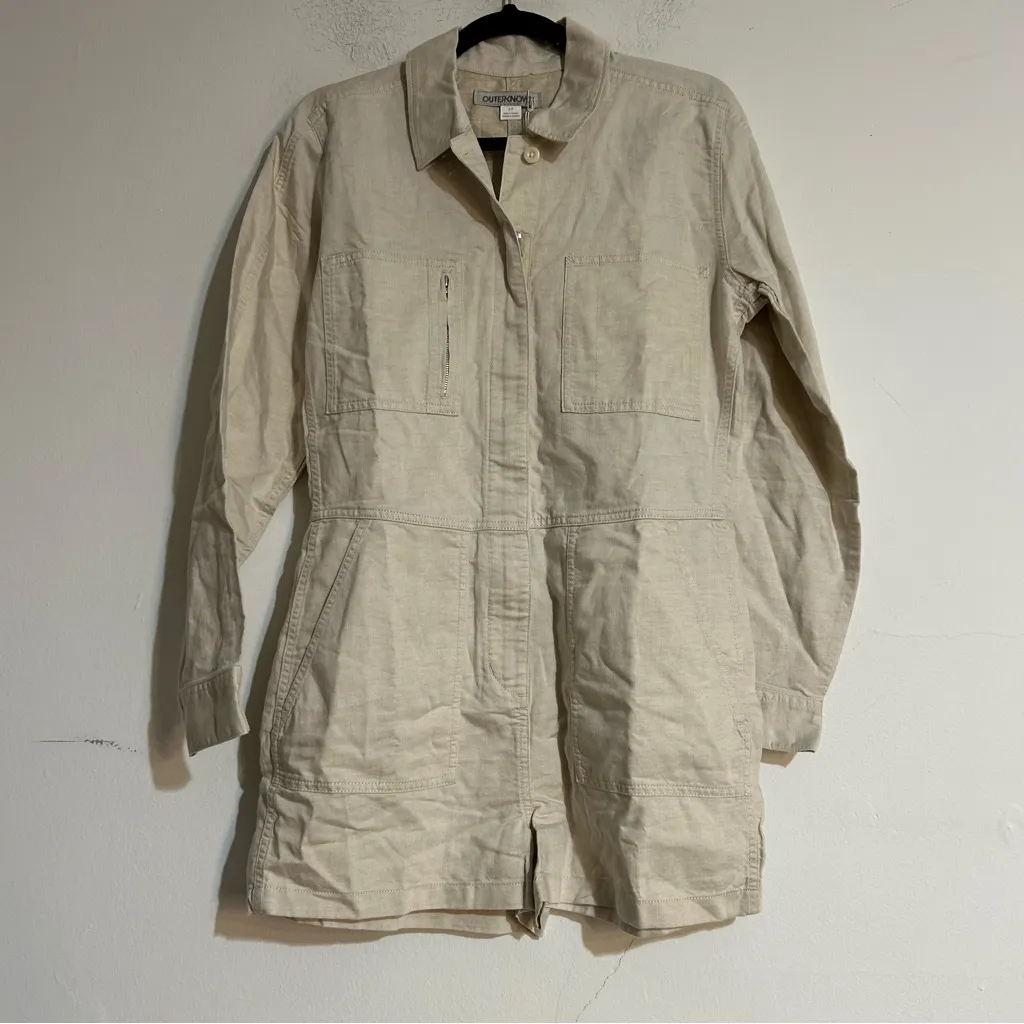 Outerknown Station Suit Shortall Romper Organic Cotton Linen in Natural Small - Image 2