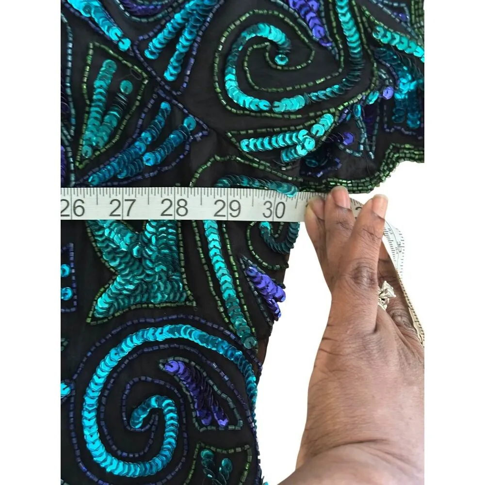 Vintage Laurence Kazar New York Silk Blue Beaded Sequins Sz 5X Party Evening Top - Image 6